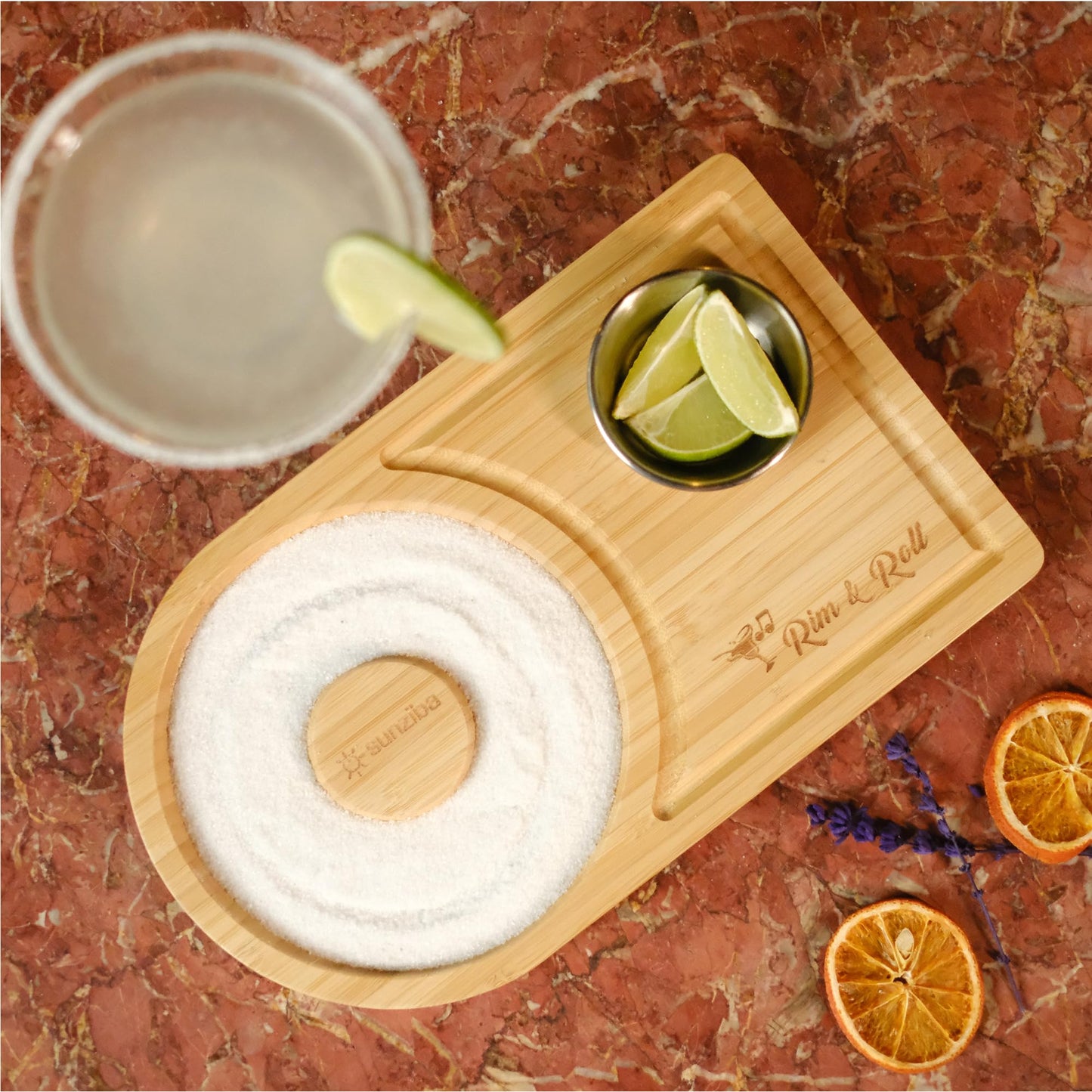 Sunziba Margarita Salt Rimmer Set for up to 6" Rims | Bamboo Salt Rimmer for Cocktails | Bartender Accessories & Home Bar Gift | Margarita Kit and Bartender Tool