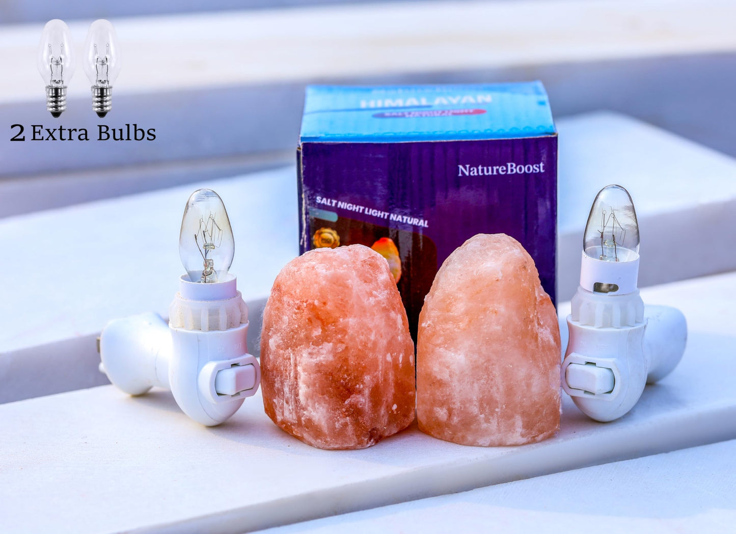 NatureBoost Himalayan Pink Salt Night Light – Natural Hand-Carved Crystal Rock Lamp Plug-in | Soothing Glow for Bedroom, Hallway, Bathroom | Includes Bulb | Unique Gift for Home & Wellness 2 Pack
