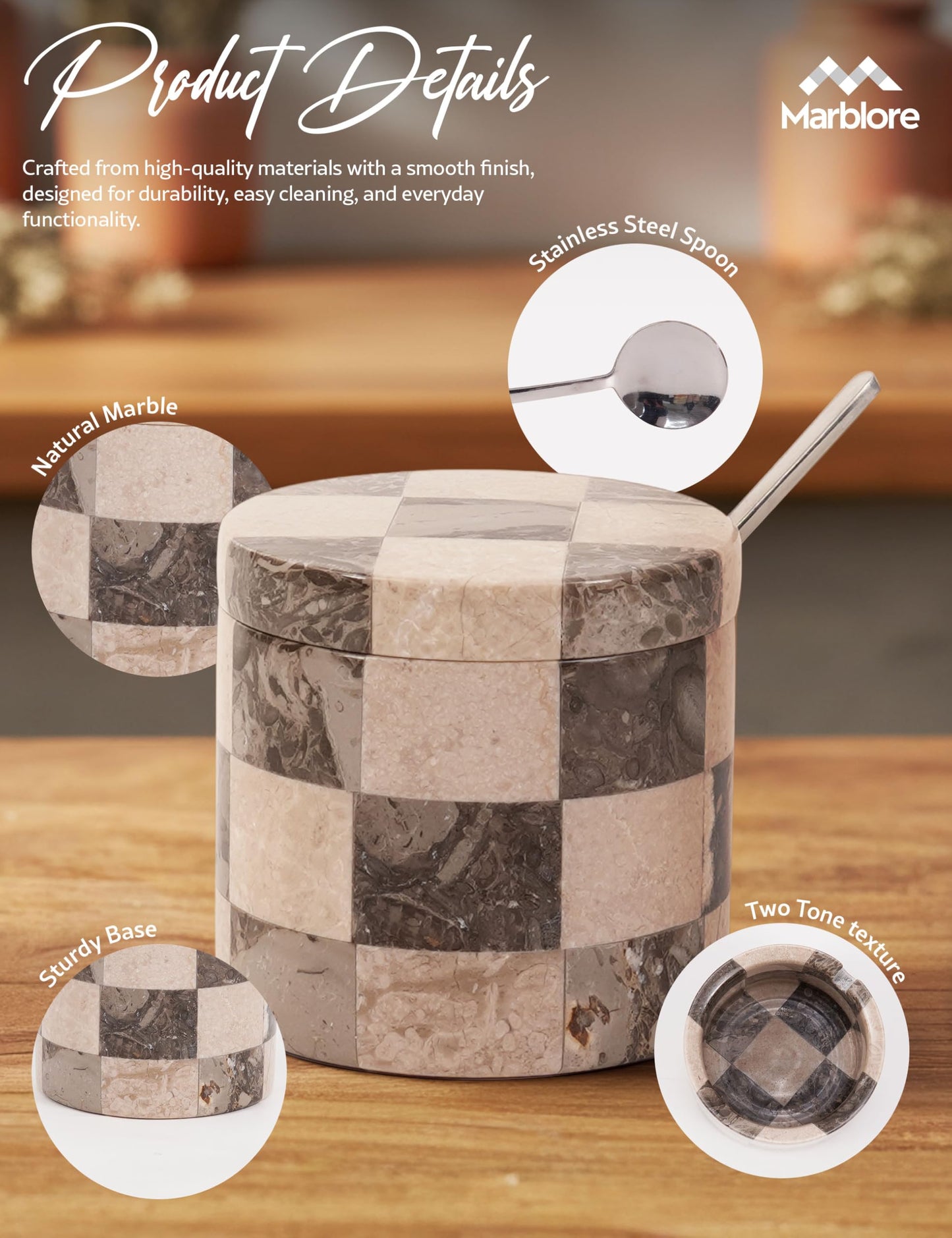 Marble Salt Cellars with Lid and Spoon Oceanic and Verona 3" Stone Containers for Kitchen Countertop, Perfect for Flaky Salt, Sugar, Coffee, and Everyday Seasonings