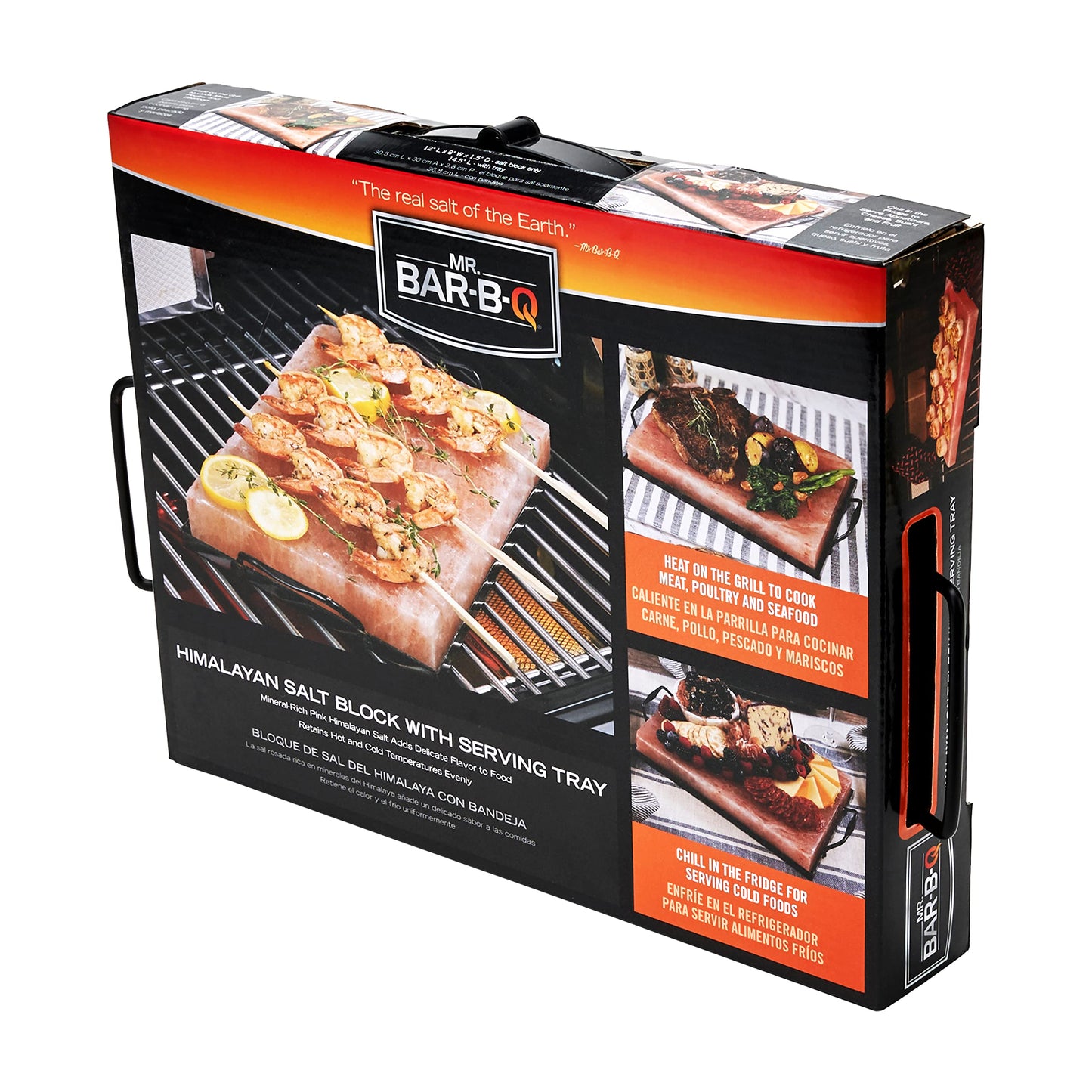 Mr. Bar-B-Q Himalayan Pink Salt Cooking Block, 100% Natural Food Grade Himalayan Salt Block Plate 12 x 8" w/Steel Tray for Hot & Cold Cooking, Cutting, Serving, Grilling, Searing & Backyard BBQ Grill