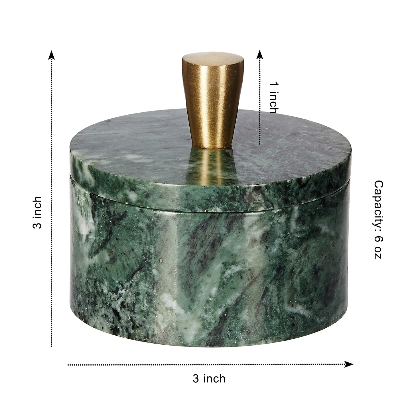 Queenza Green Marble Salt Cellar with Lid & Brass Knob - Natural Marble Spice Container for Kitchen Countertop, Gourmet Salt Holder, Small Decorative Storage Box, Gift for Home Chef