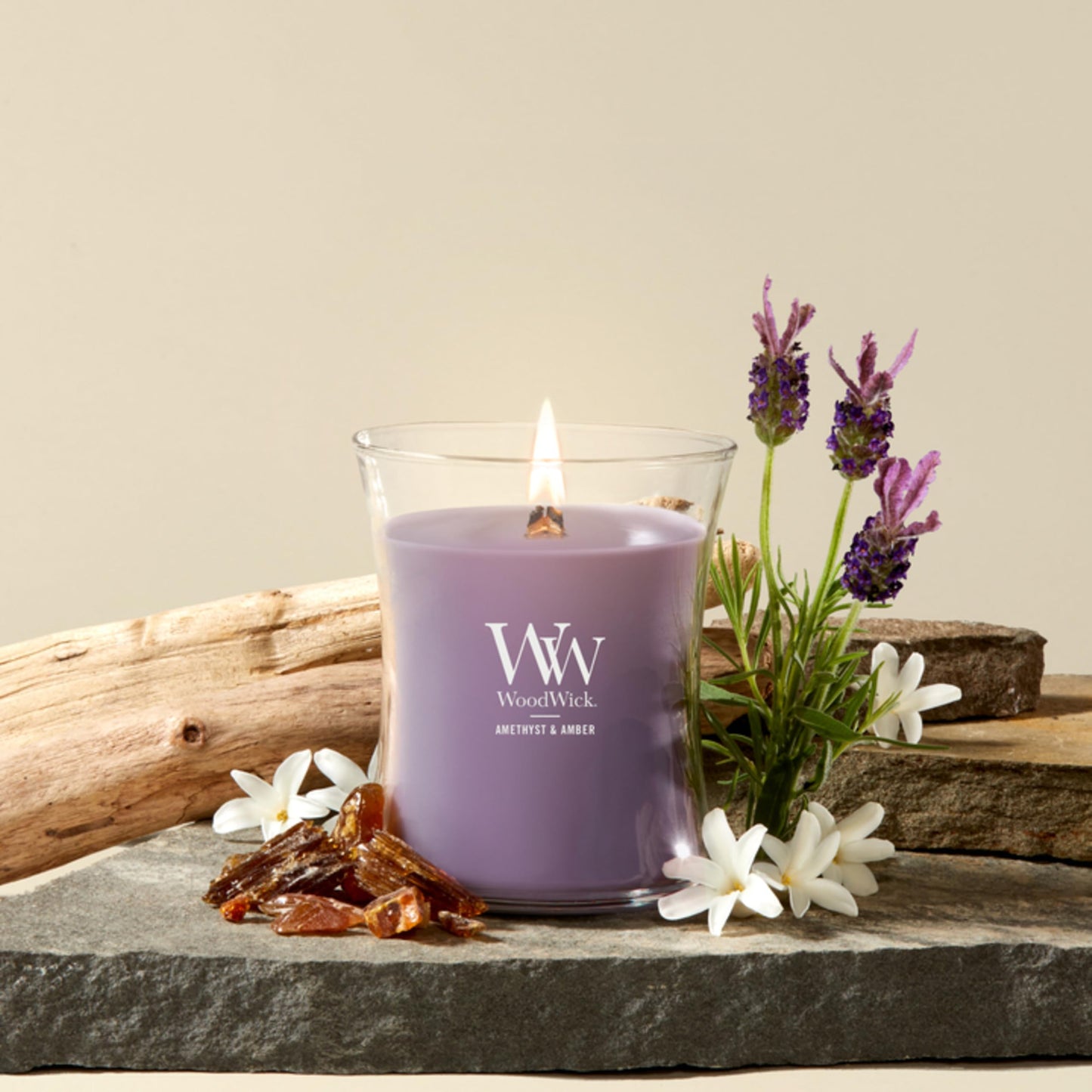 WoodWick Amethyst & Amber Gifts for Women and Men, 9.7 oz Medium Hourglass Candle with Crackling Wick