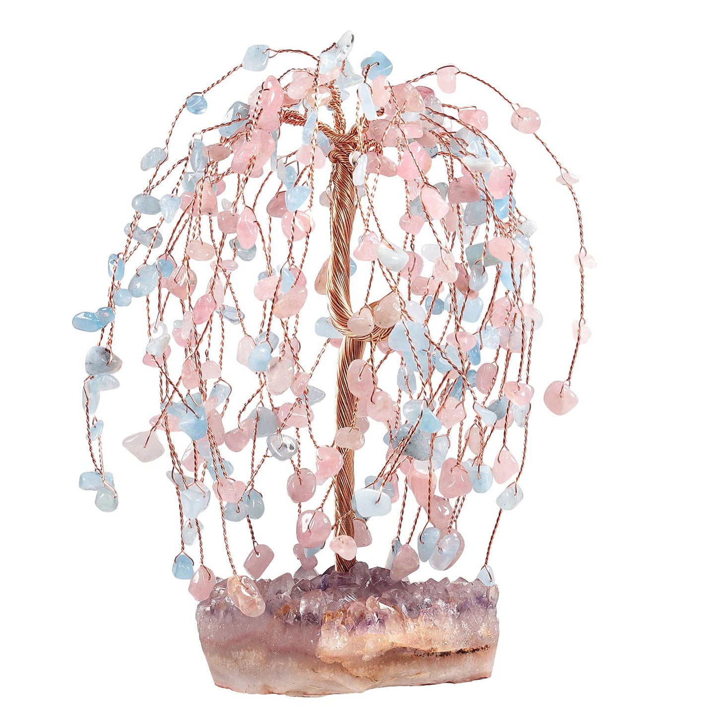 mookaitedecor Quartz & Aquamarine Crystal Tree with Amethyst Cluster Base