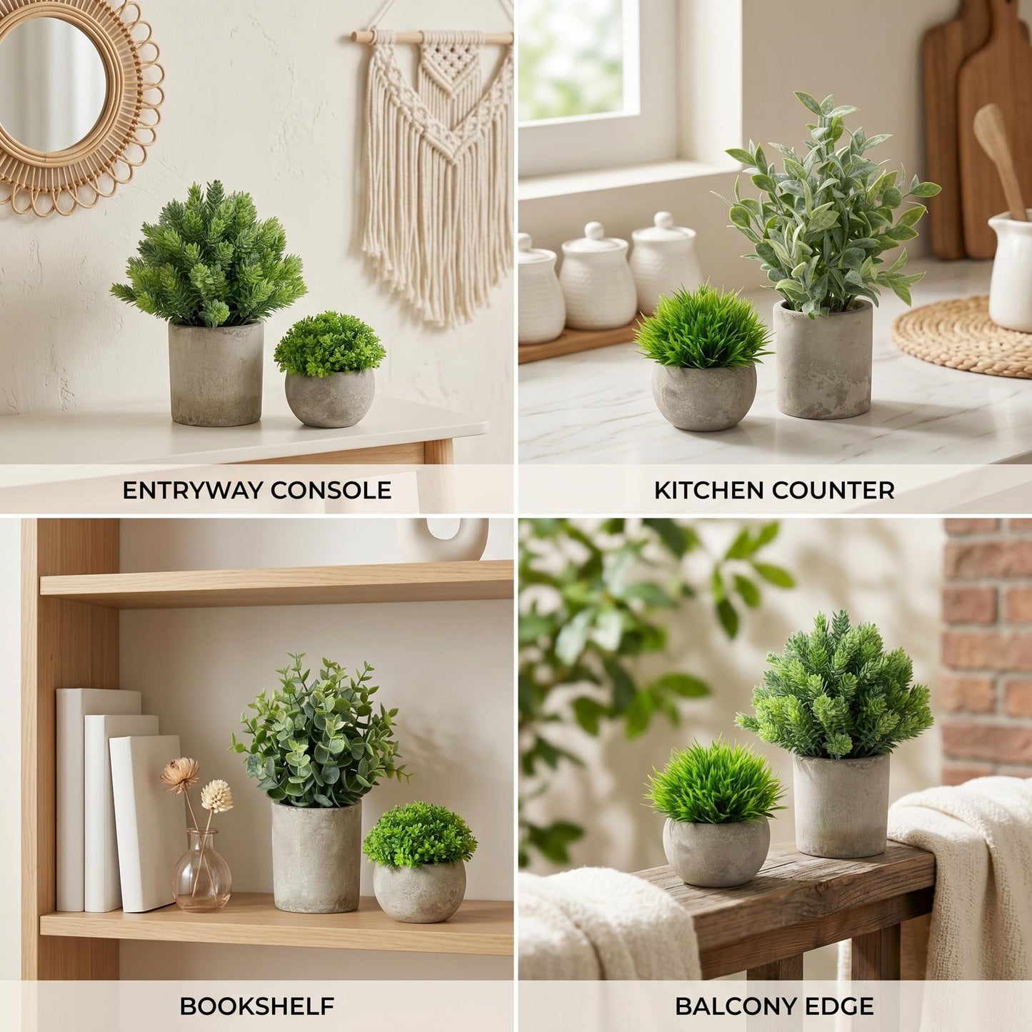 5 Pack Small Fake Potted Plants with Cement Pots - Realistic Faux Greenery Set, No Watering Low Maintenance, UV Resistant Artificial Plants for Shelf Office Bathroom Desk Decor, Indoor & Outdoor