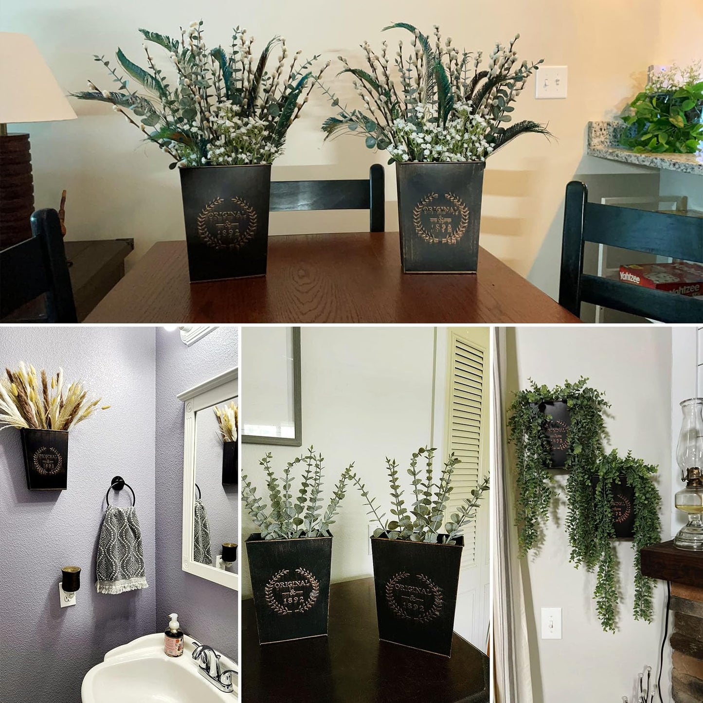 Biugaaufai 6 Pack Metal Wall Vase, Country Galvanized Wall Vase Box for Country, Bathroom, Rustic Party, Office, Wedding and Home Decor