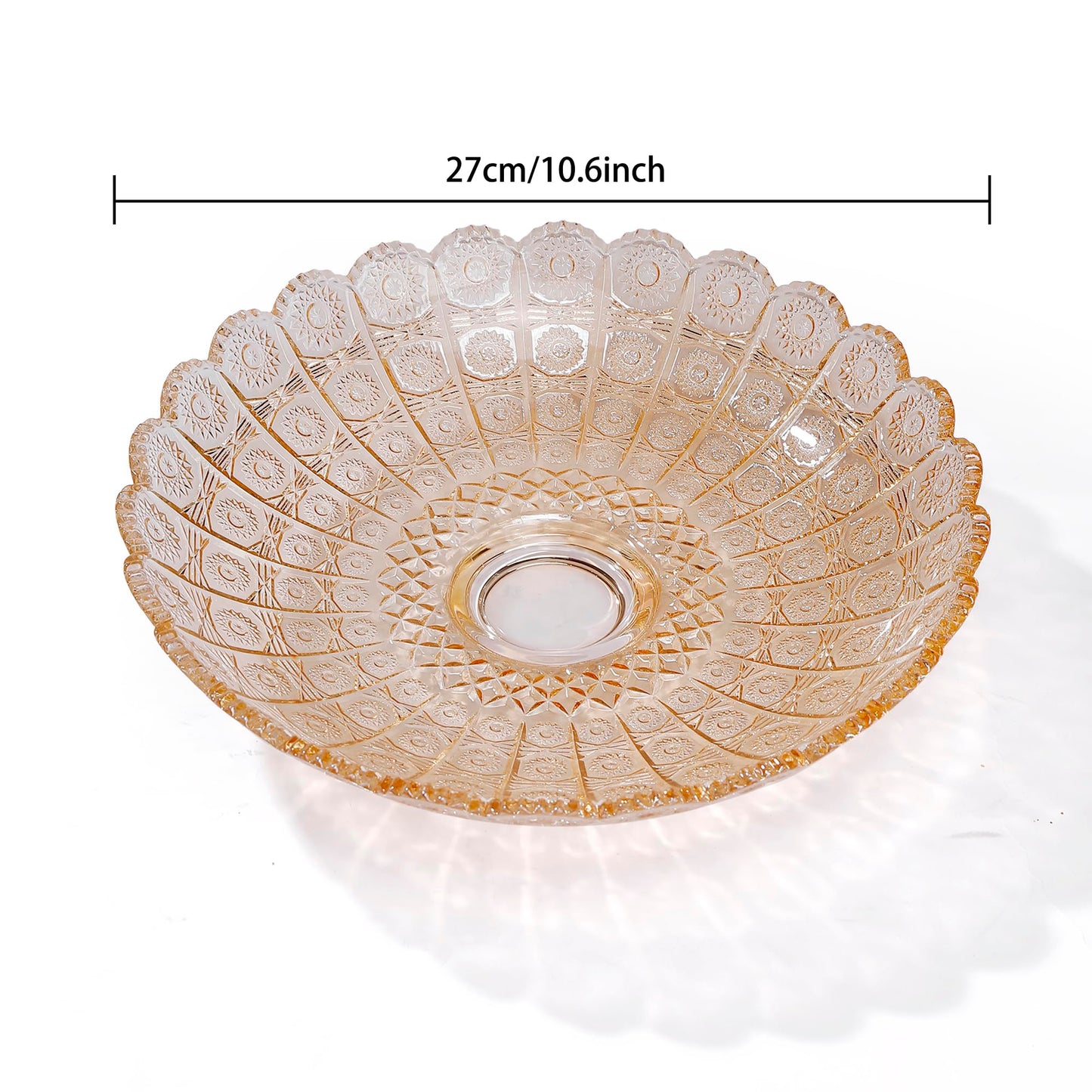 Unique Gold Flower-Shaped Crystal Glass Decorative Footed Bowl -10.6 inch Diameter, Tabletop Fruit Plates Dessert Plate Cake Plate,Candy Tray,Wedding Home Decor.