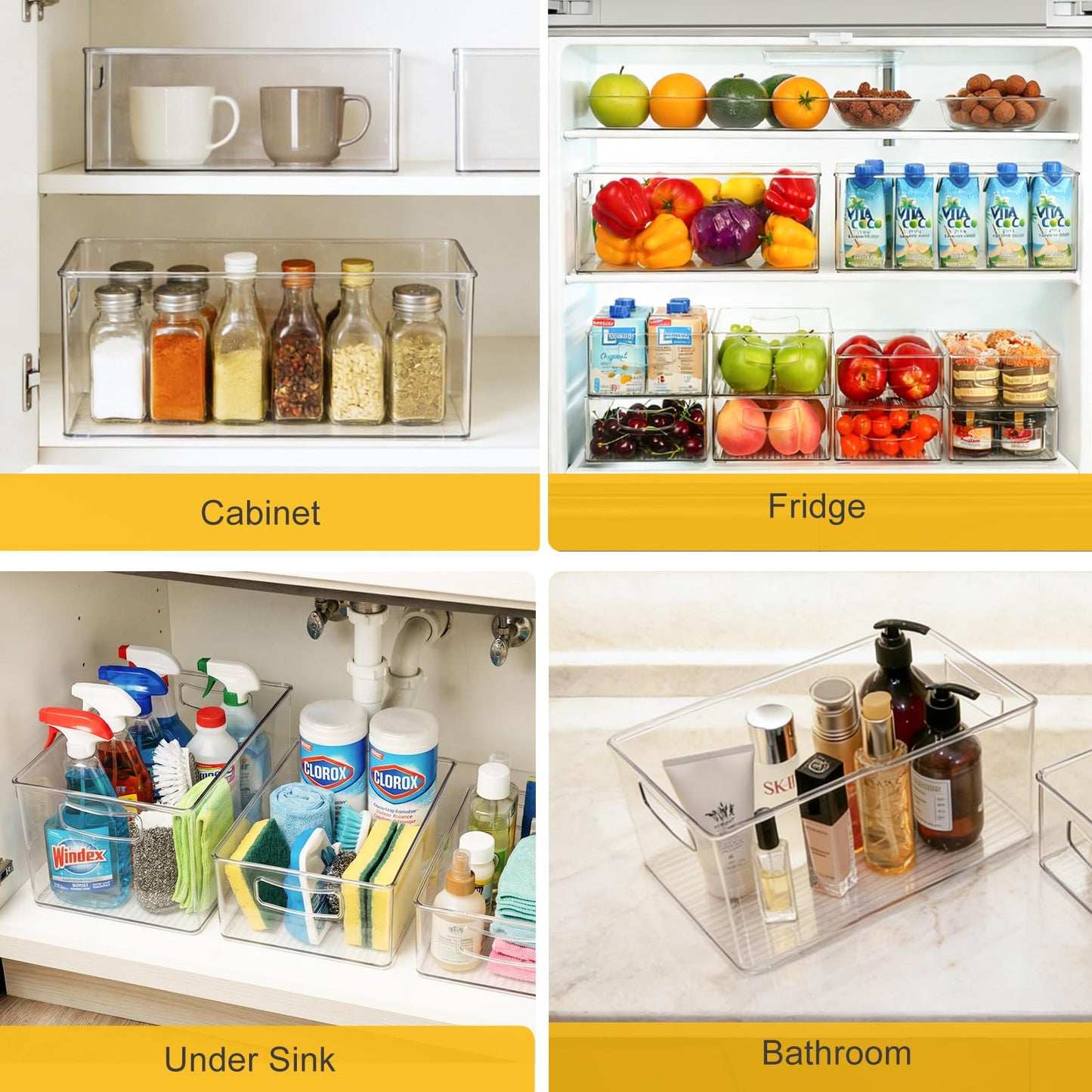 Hudgan 8 Pack Freezer Organizer Bins,Stackable,Clear Bins for Fridge,Pantry