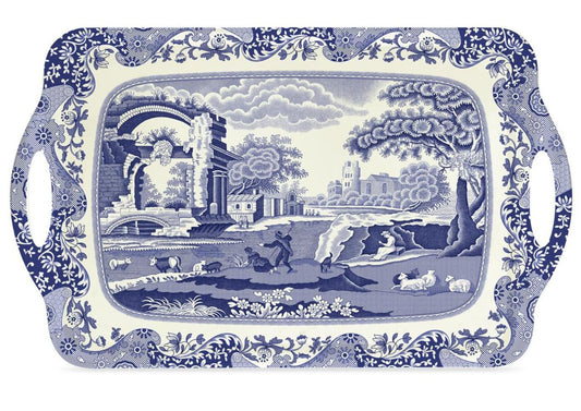 Pimpernel Spode Blue Italian Collection Large Handled Tray | Serving Tray for Lunch, Coffee, or Breakfast | Made of Melamine for Indoor and Outdoor use | Measures 18.9" x 11.6" | Dishwasher Safe
