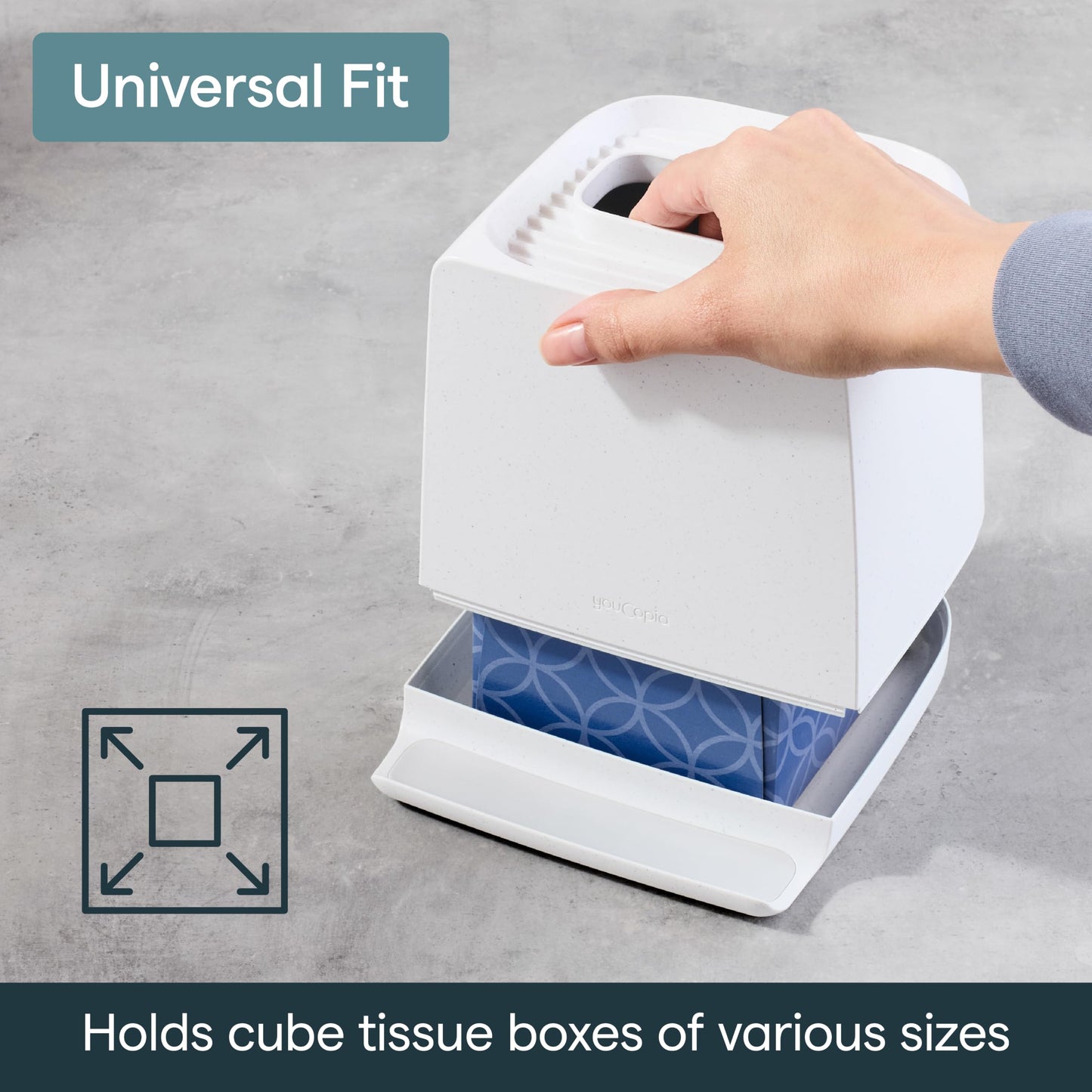 YouCopia The Ledge Tissue Holder, Cube, Square Box Cover with Storage for Phones, Jewelry, Makeup and Accessories for Night Stand, Desk and Bathroom Organization
