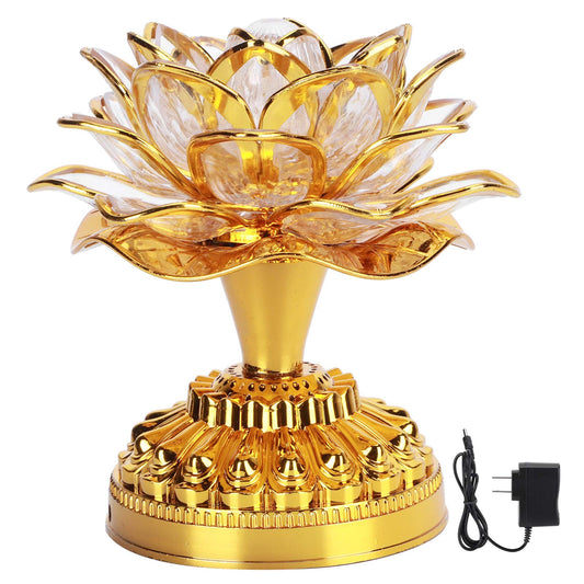 OUKENS Lotus Buddhist Lamp, Vintage Golden LED Lotus Buddha Altar Light with US Plug, Automatic 7‑Color Changing Night Light for Home Decor, Worship, Prayer and Display, Battery Not Included