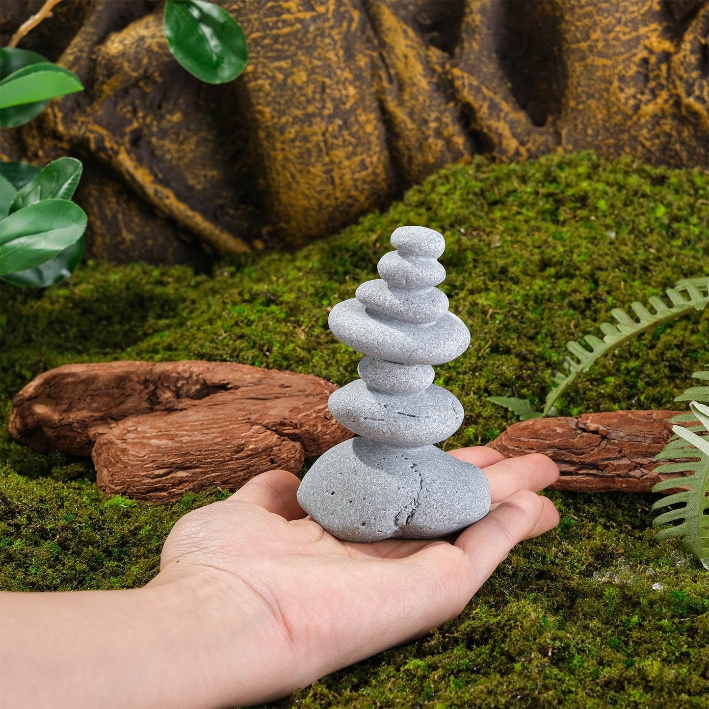 TkoYuHm Mini Stacking Rock Stone Decor Stacked Stone Sculptures Zen Cairn Statue Realistic Ornament for Garden, Fish Tank Home Office(Small+Large)