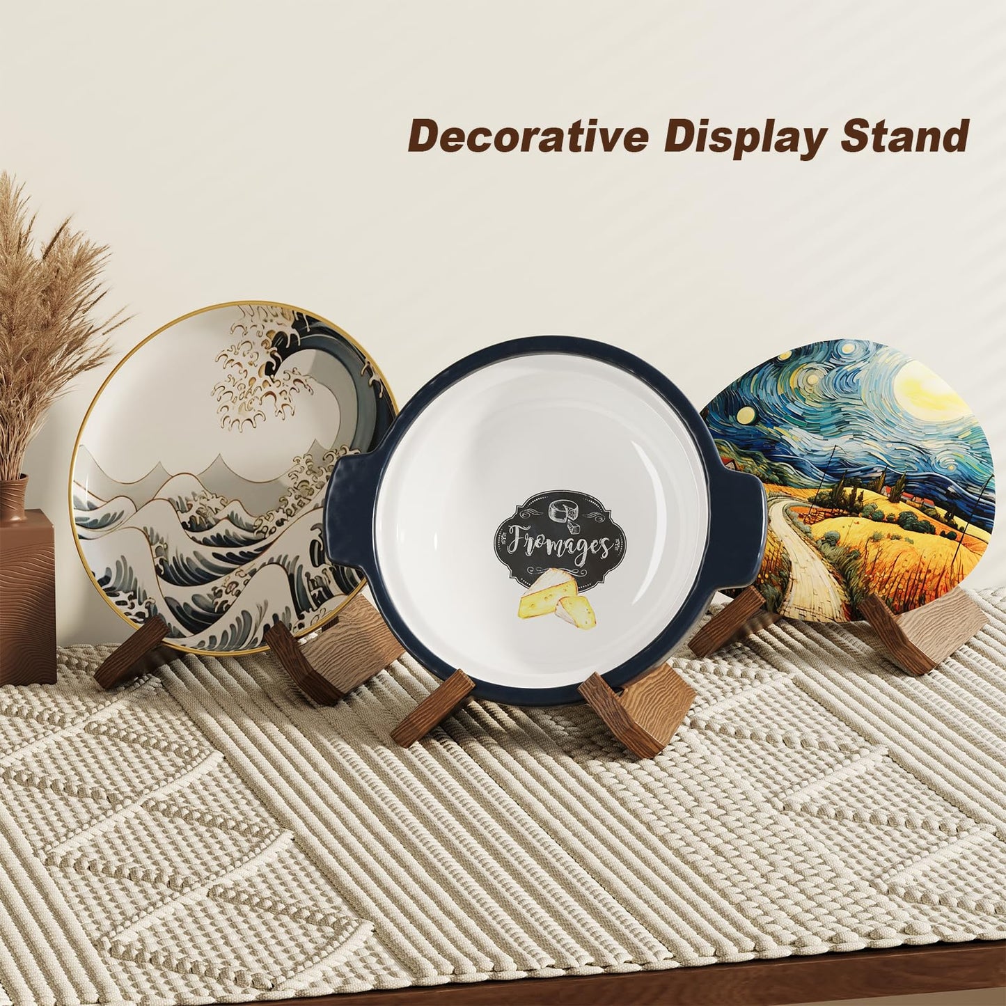 2Pack Large Bowl Stands for Display 12 Inch Heavy Duty, Extra Wide Wooden Plate Stand Deep, Wood Bowl Holders for Displaying, Decorative Platter Easel Holder for Pie, Pottery,Bowls,Dish,Easels,Picture