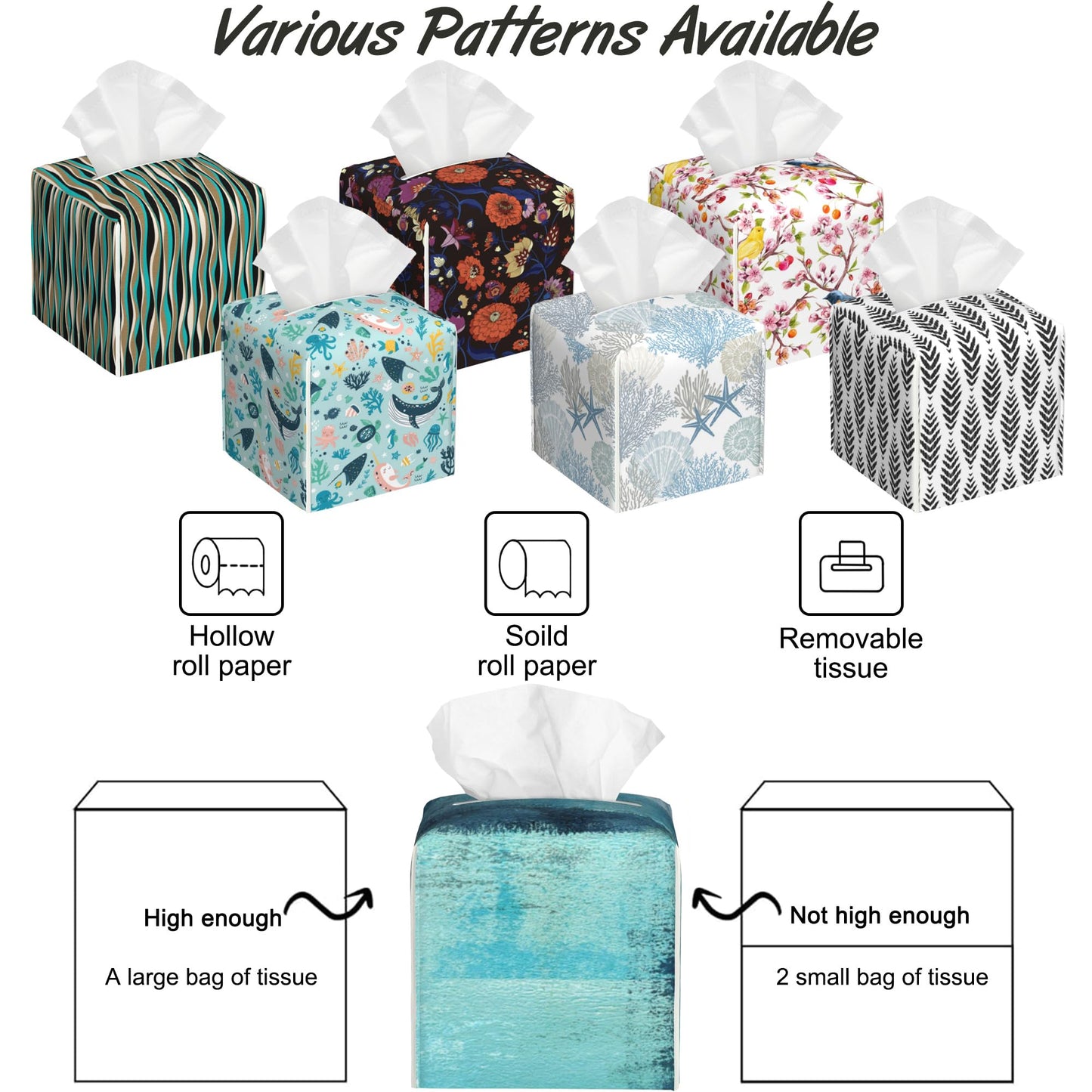 Abstract Turquoise Grey Art Tissue Box Cover,PU Leather Tissue Box Holder Square,Modern Home Decoration for Bathroom Living Room Kitchen Office Car,5.2"×5.2"×5.2"