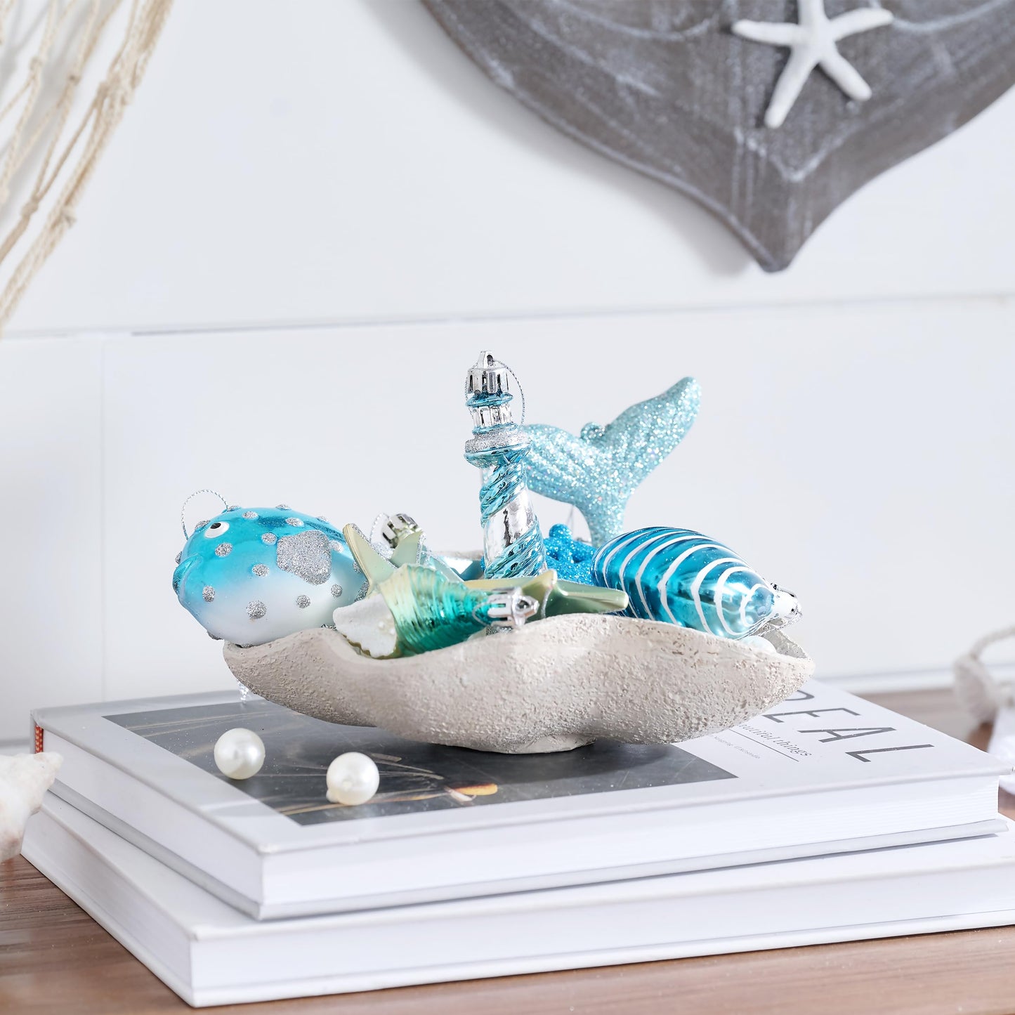 Valery Madelyn Summer Ornaments Tree Decorations Set, 20ct Light Blue and Silver Shatterproof Summer Balls Bulk, Summer Beach Coastal Ocean Nautical Marine Hanging Seafair Xmas Holiday Decor