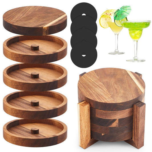 Margarita Salt Rimmer Set, 5 Tier Acacia Cocktail Glass Rimmer for Salt, Sugar & Lime, Wooden Drink Rimmers for Margaritas, Bartender Accessories, Home Bar Gifts for Cocktail Lovers
