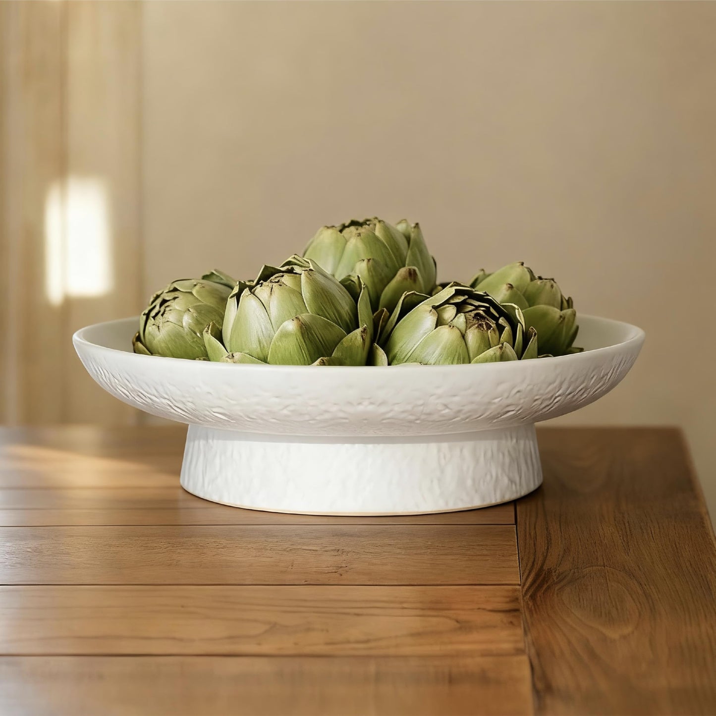 seicasaya 11 Inch Fruit Bowl Matte Black Ceramic Decorative Pedestal Centerpiece (White)