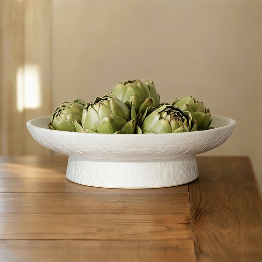 seicasaya 11 Inch Fruit Bowl Matte Black Ceramic Decorative Pedestal Centerpiece (White)