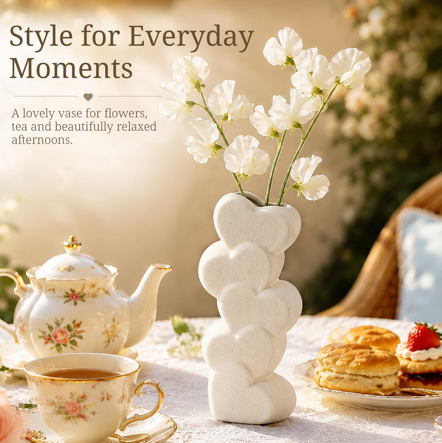 White Ceramic Flower Vases Table Decor Heart Shaped Vase Centerpiece