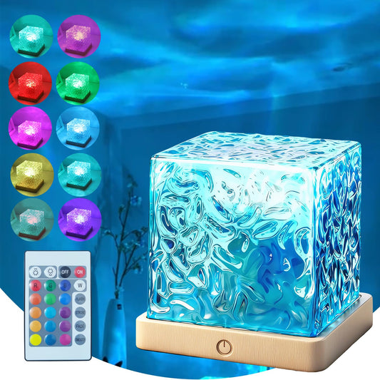 Baibaiba Ocean Lamp Water Light Projector - Water Ripple Projector Light Cube Aurora Northern Lights Wave Ripple Night Light for Bedroom (16 Colors)