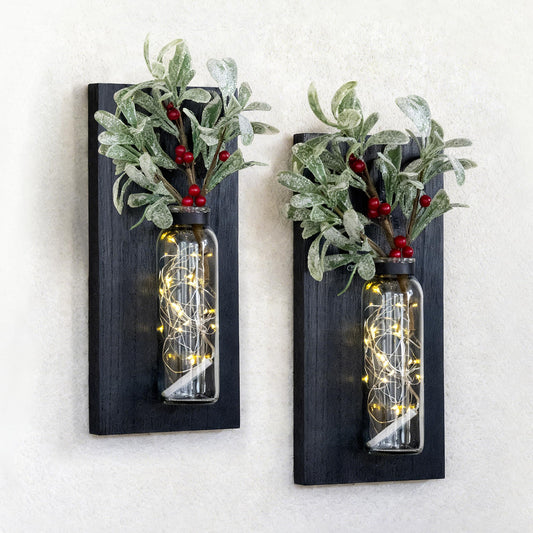 Heiple 2 Pack Wall Planters for Indoor Plants, Wood Glass Decor for Bathroom, Bedroom Living Room, Modern Farmhouse Wooden Pocket Wall Vases for Dried Flowers and Plastic Plants (Black)