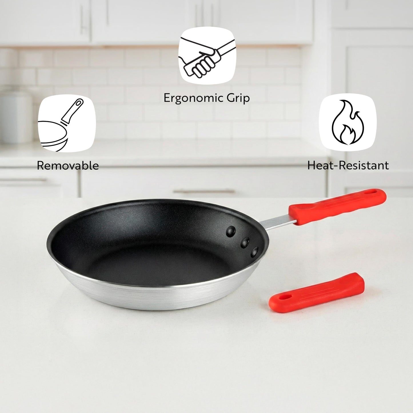 Restaurantware Silicone Hot Handle Holder - Met Lux Heat Resistant Fry Pan Sleeve, Dishwasher Safe - Non-Slip Pat Holder Sleeve Fits 10 inch &12 inch Aluminum Pans, Red