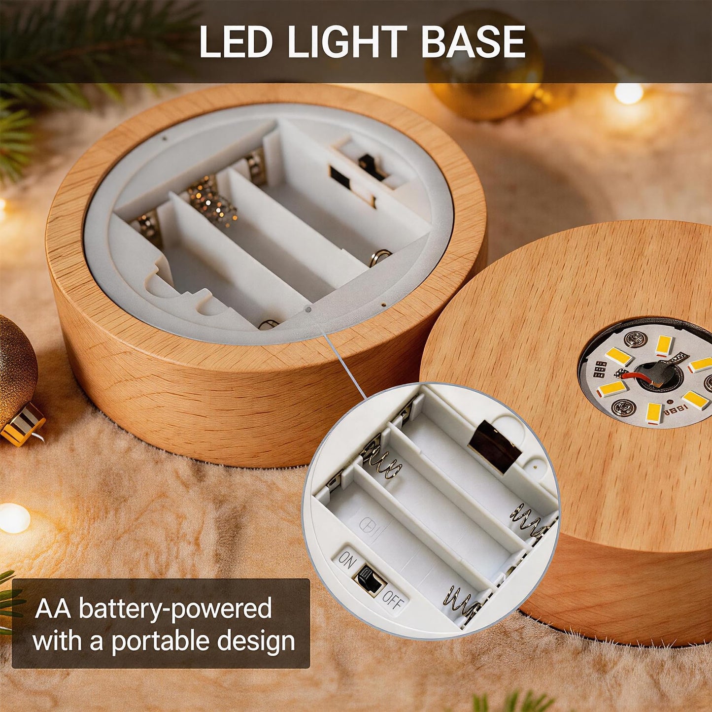 Bituulor Battery Power Led Light Stand for 3D Crystal Art Glass,Warm Light,Wood,4 inch