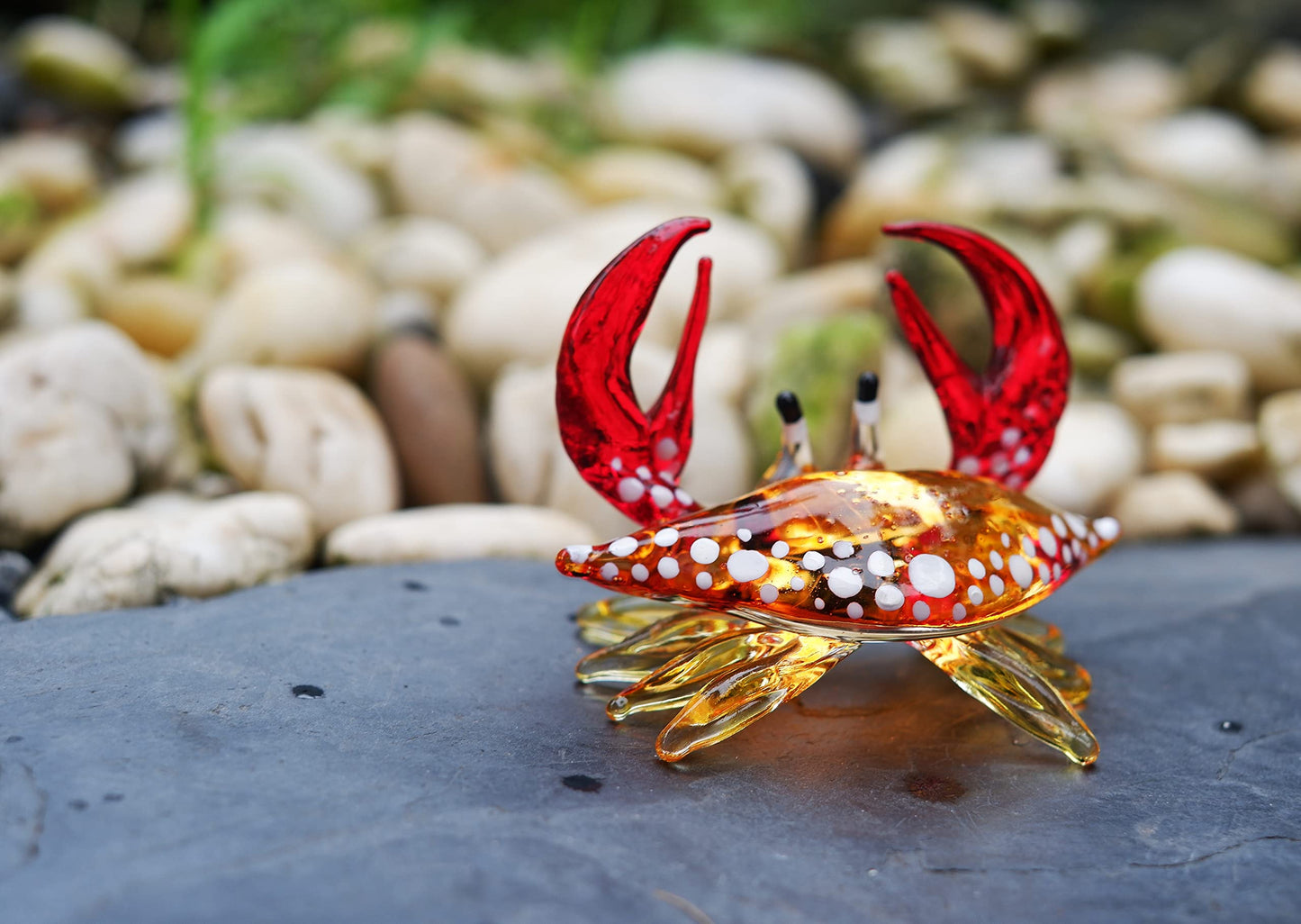 1shopforyou Glass Crab Figurine Orange Hand Blown Painted Art Miniature Coastal Style Gift Home Decoration No.6