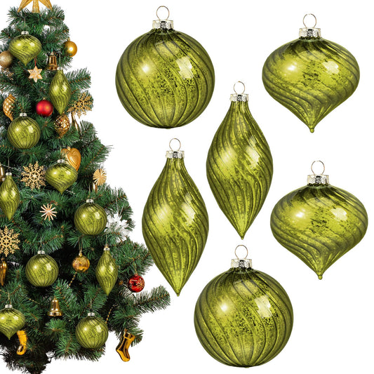 Vercraft 6 Pcs Green Glass Christmas Ornaments, Mercury Vintage Christmas Ball Ornaments Hanging Hand Blown Glass Balls for Xmas Tree Home Wedding Birthday Holiday Party Decor, 2.36 Inch