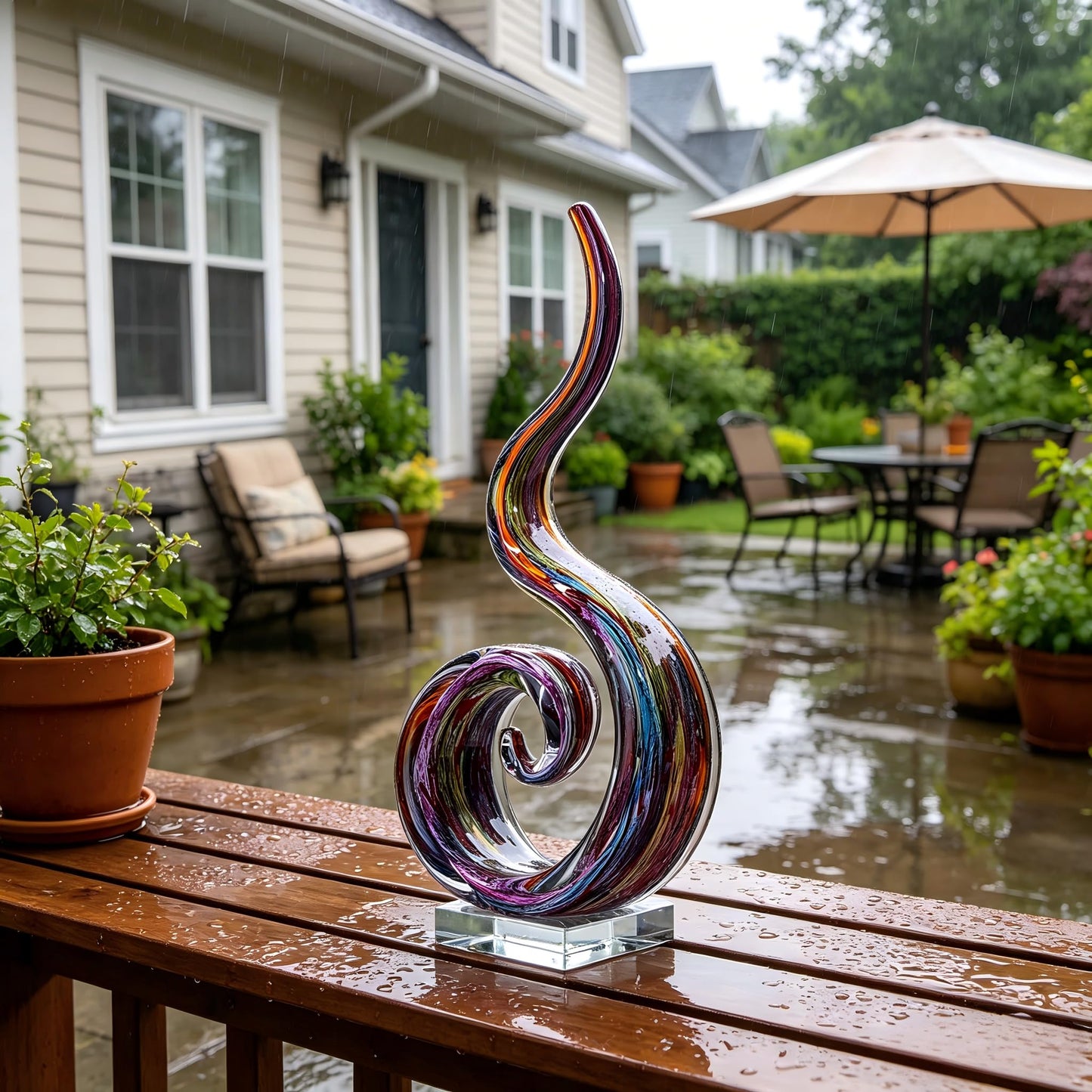 LLAVVD 14in Hand Blown Murano Style Spiral Flame Glass Sculpture