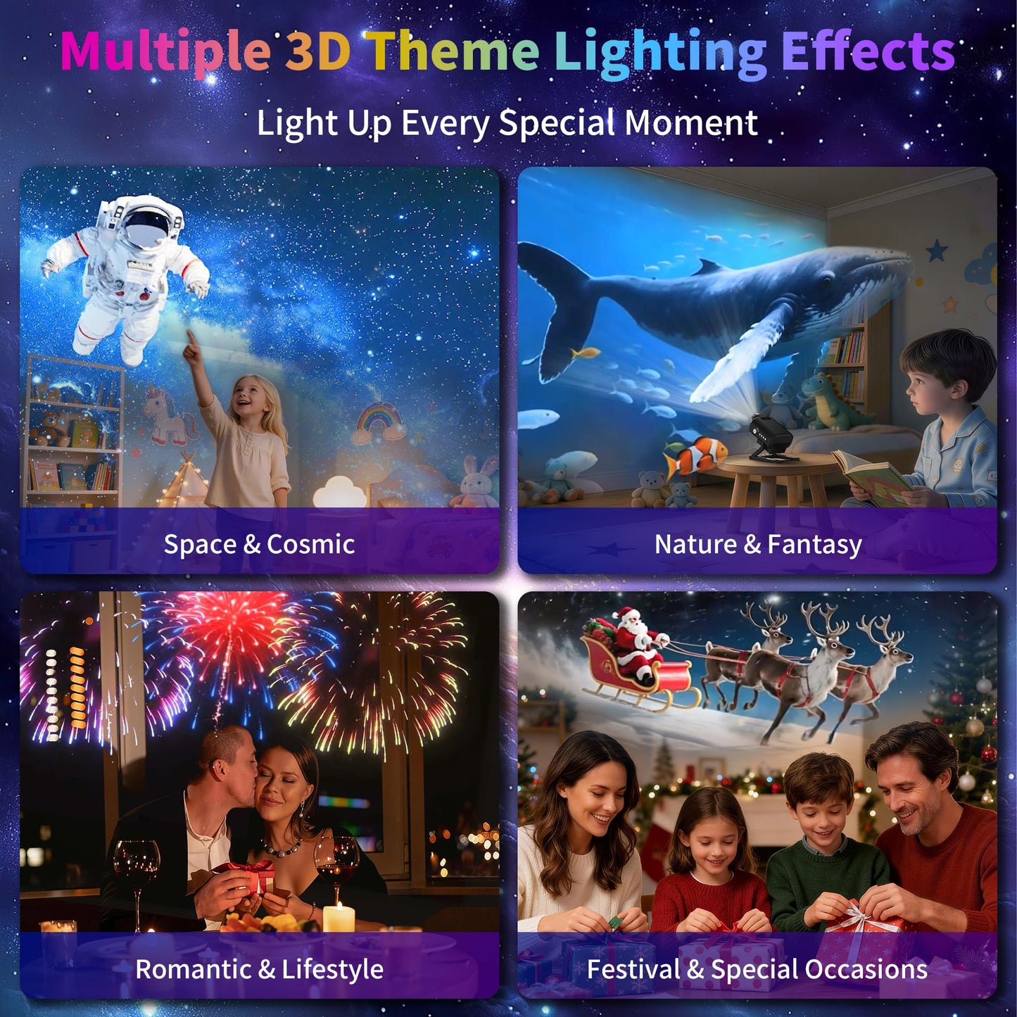 FlyLily 3D Galaxy Projector, Dynamic Star Projector with White Noise & Bluetooth Speaker, 60 Scenes Night Light Projector for Bedroom Decor, Ideal Gift for Kids Adults Birthday Christmas