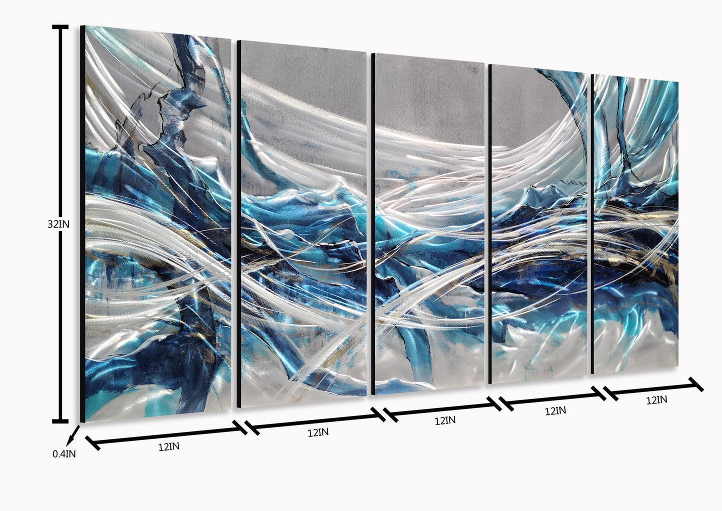 Yihui Arts Large 3D Hand Crafted Abstract Blue Aluminum Metal Wall Art for Bathroom, Kitchen, Dinning Decor
