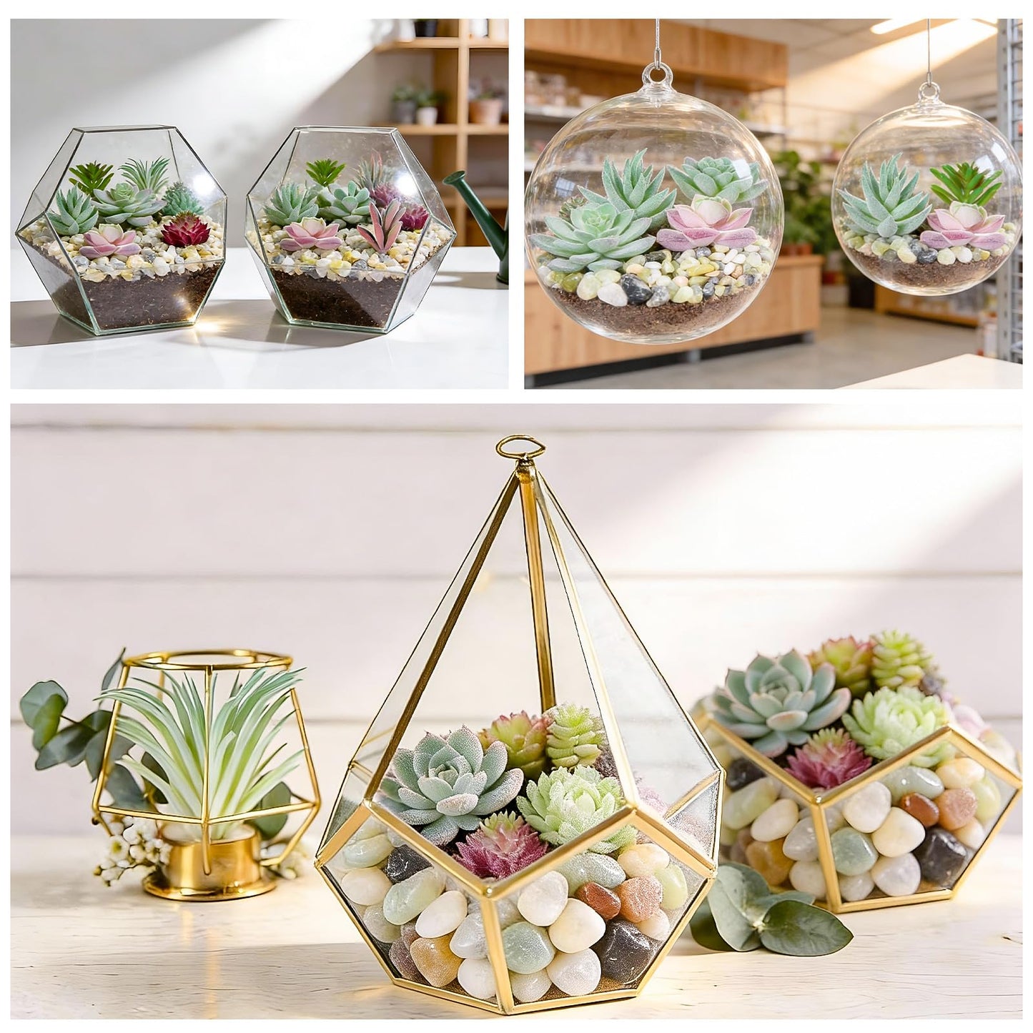 Suncalla 16 Pcs Artificial Succulent Plants with 2.2lb Small Decorative Jade Pebbles Set Small Plastic Faux Succulent Plants for Craft Flocked DIY Floral Home Garden Office Party Decor(Classic)