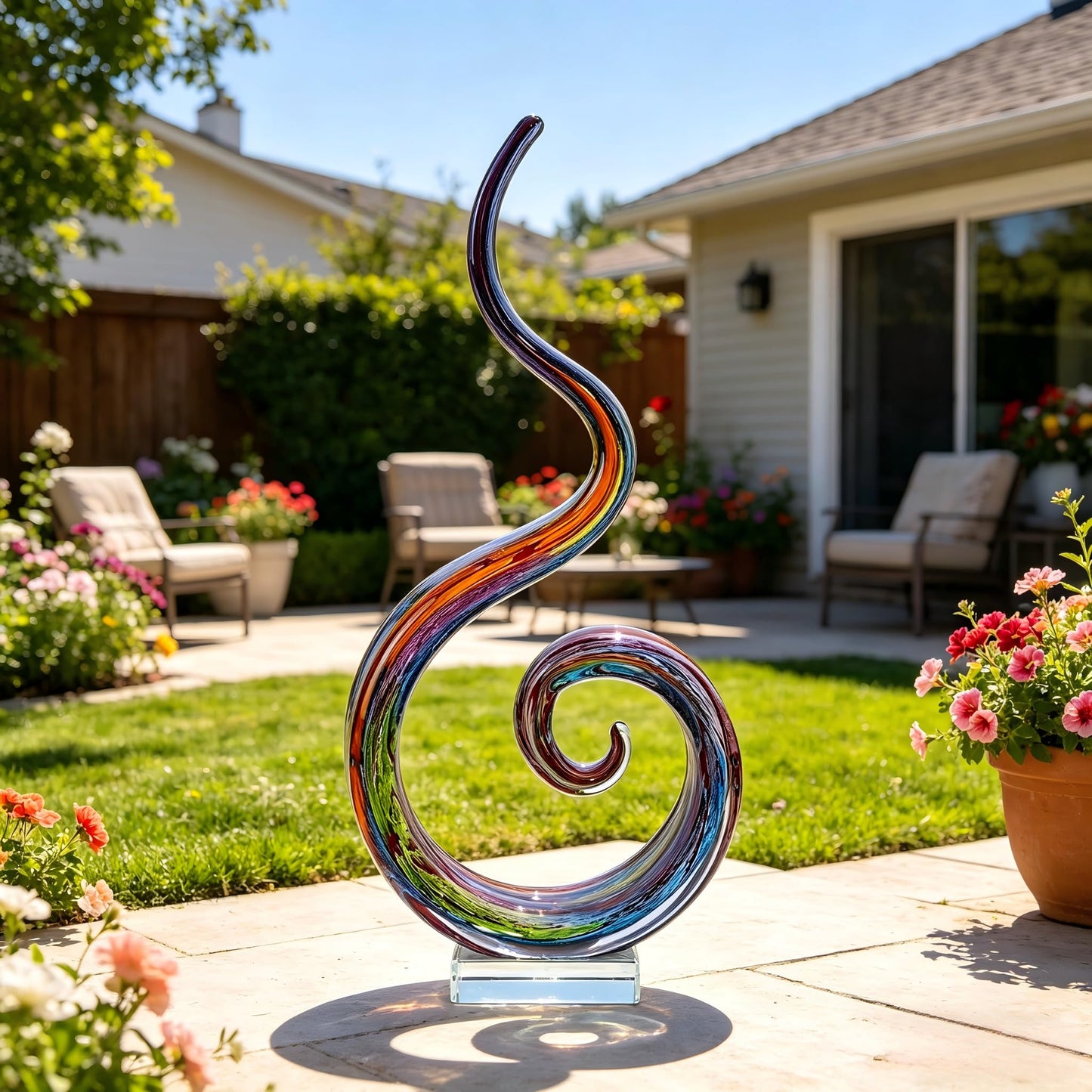 LLAVVD 14in Hand Blown Murano Style Spiral Flame Glass Sculpture