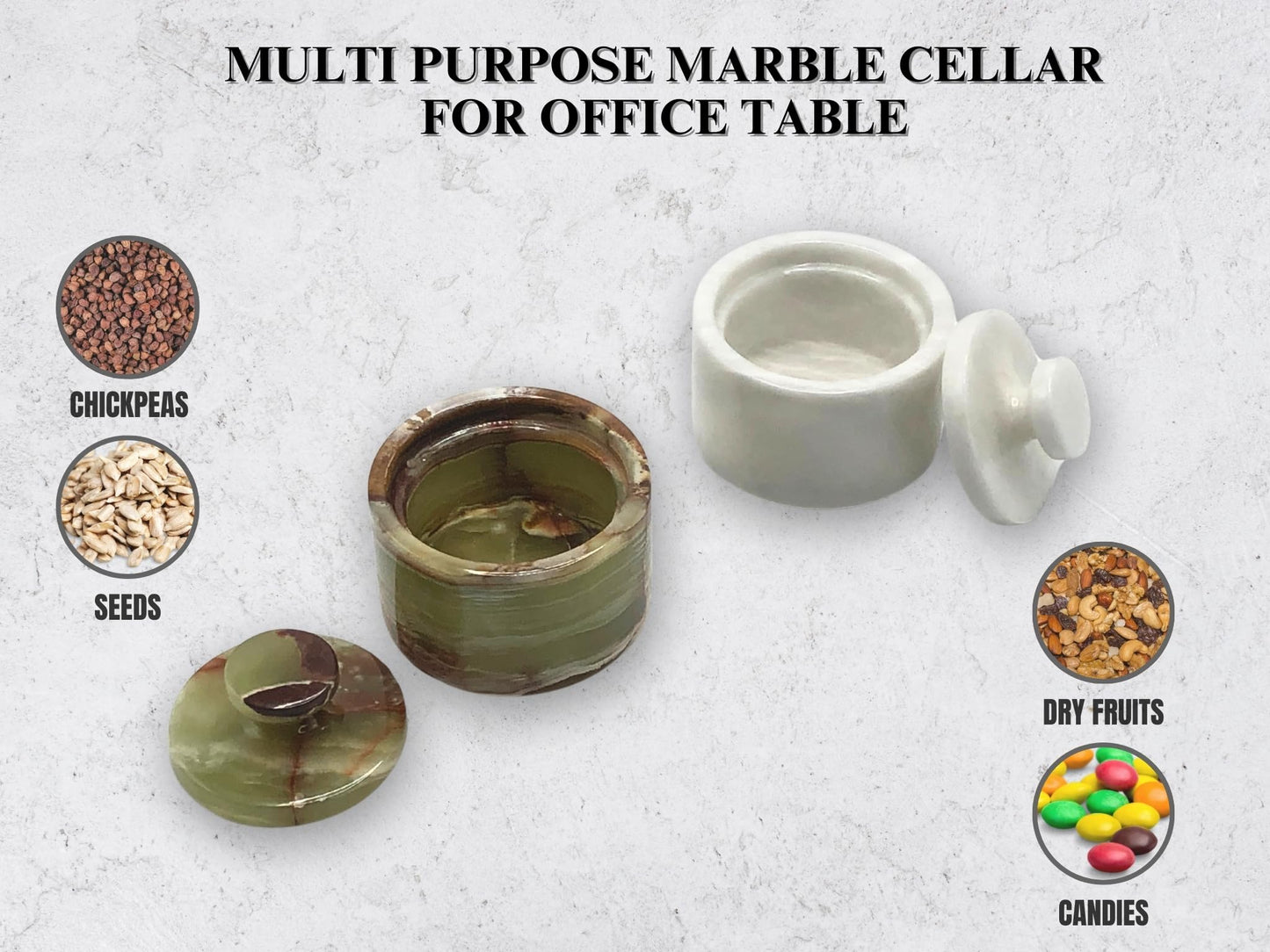 Marble Salt Cellar with Lid 2 Pack - Stone Salt Container for Countertop, Salt Box Keeper for Kitchen Counter, 3.5 oz OceanicX Marble Cellar Set (White Green)