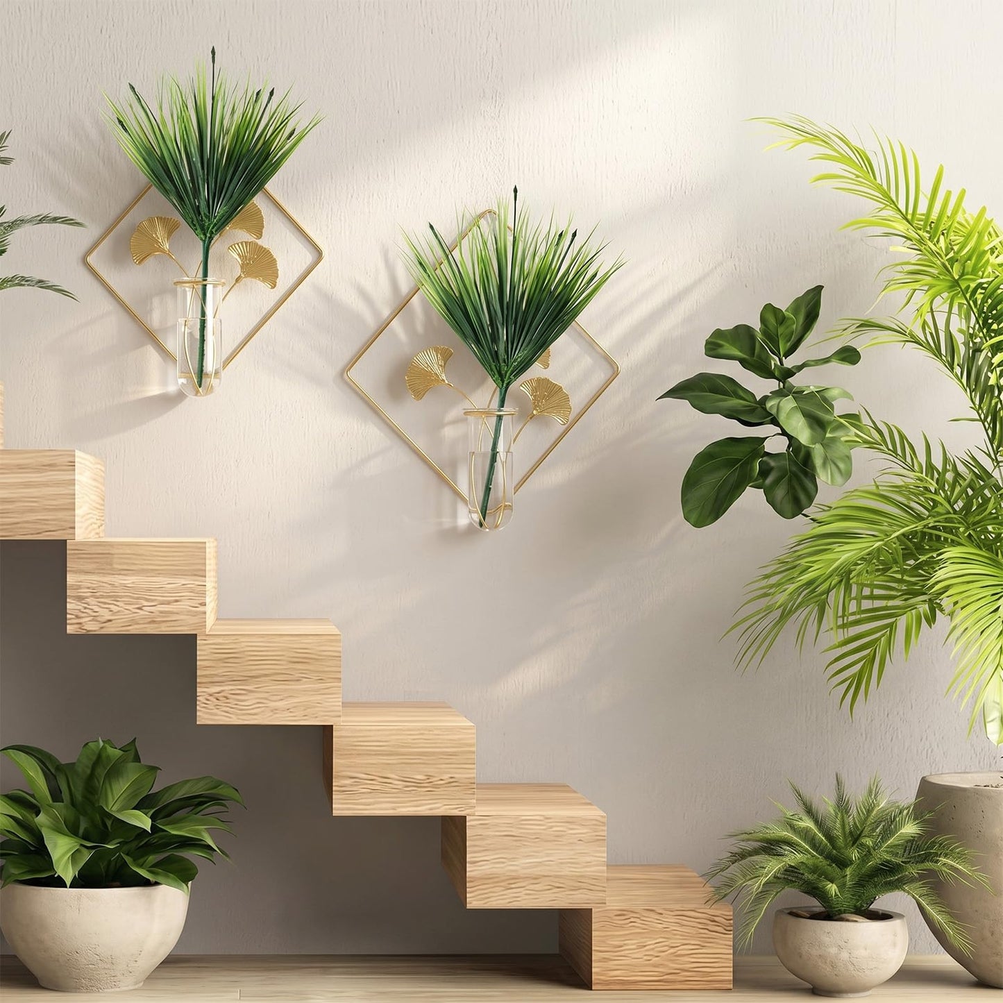 Romooa 6 Pieces Gold Wall Decor Hanging Planters for Hydroponics Plant, Metal Vase Indoor Plants Holder Modern Geometric Wall Art for Home Bathroom Bedroom Living Room Office(Plants Not Included)