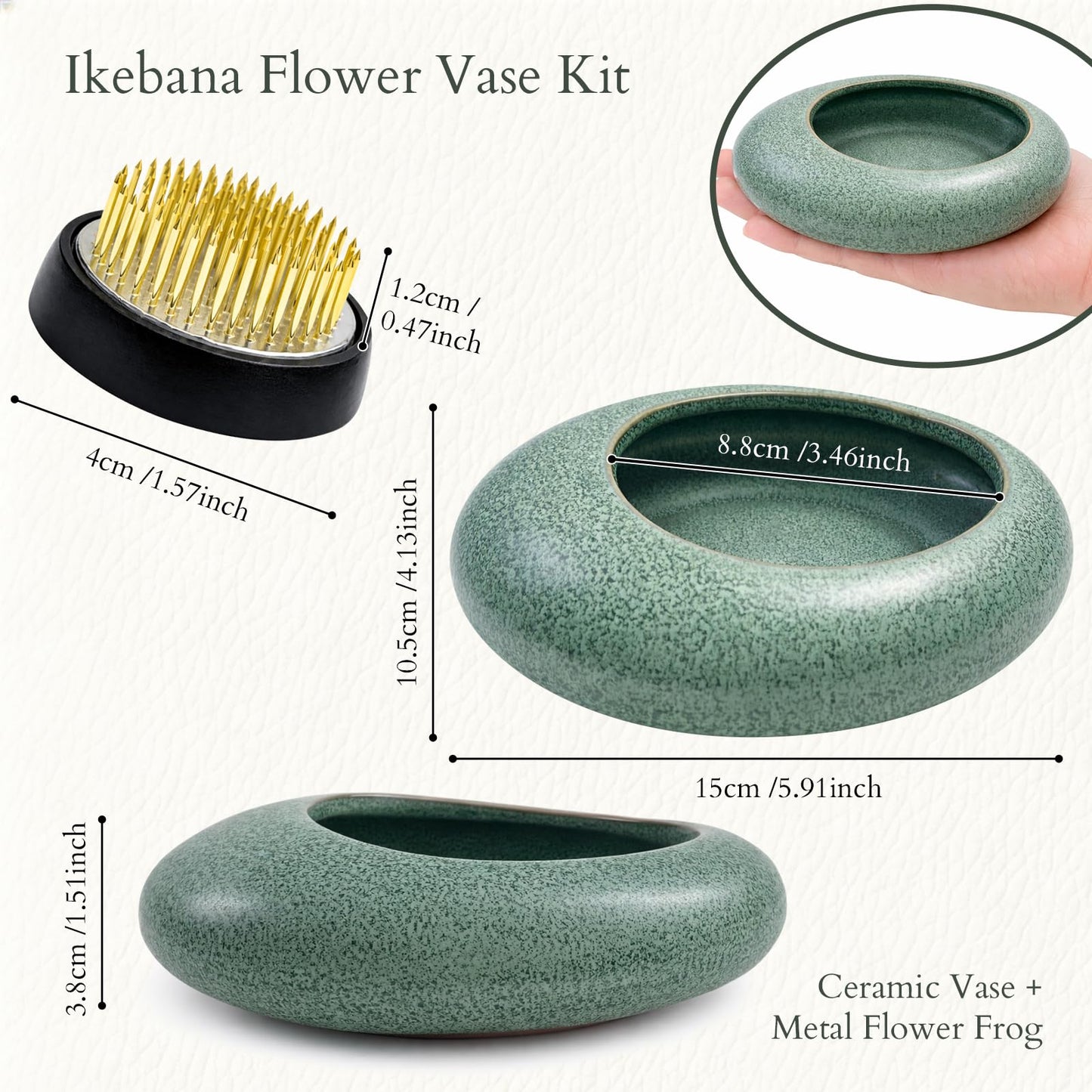 Japanese Flower Frog Vase Set, Celadon Glaze