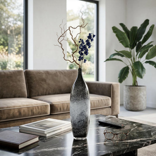 Glass Vase - Decorative Flower Holder for Fresh or Dried Stems - Living Room, Entryway or Office Tabletop Decor - Modern Cylinder Vase Accent for Streamlined Home Decor Displays – 18", Blue