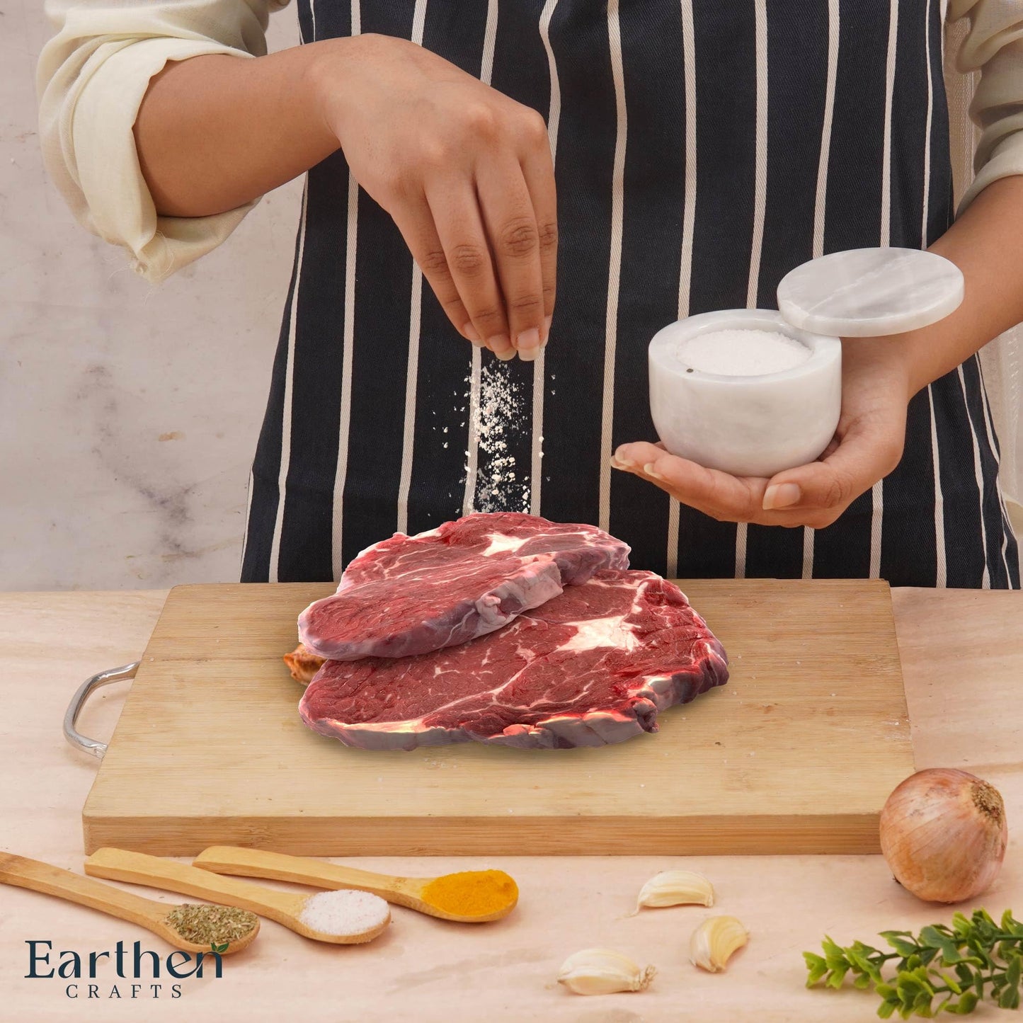 EARTHEN CRAFTS Marble Salt Cellar with Lid 3" Inch Salt Holder White Mini Salt Container with Magnetic Lock for Kitchen Counter, Salt & Spice Storage, Seasoning Jars for Table, 2.5 OZ Capacity