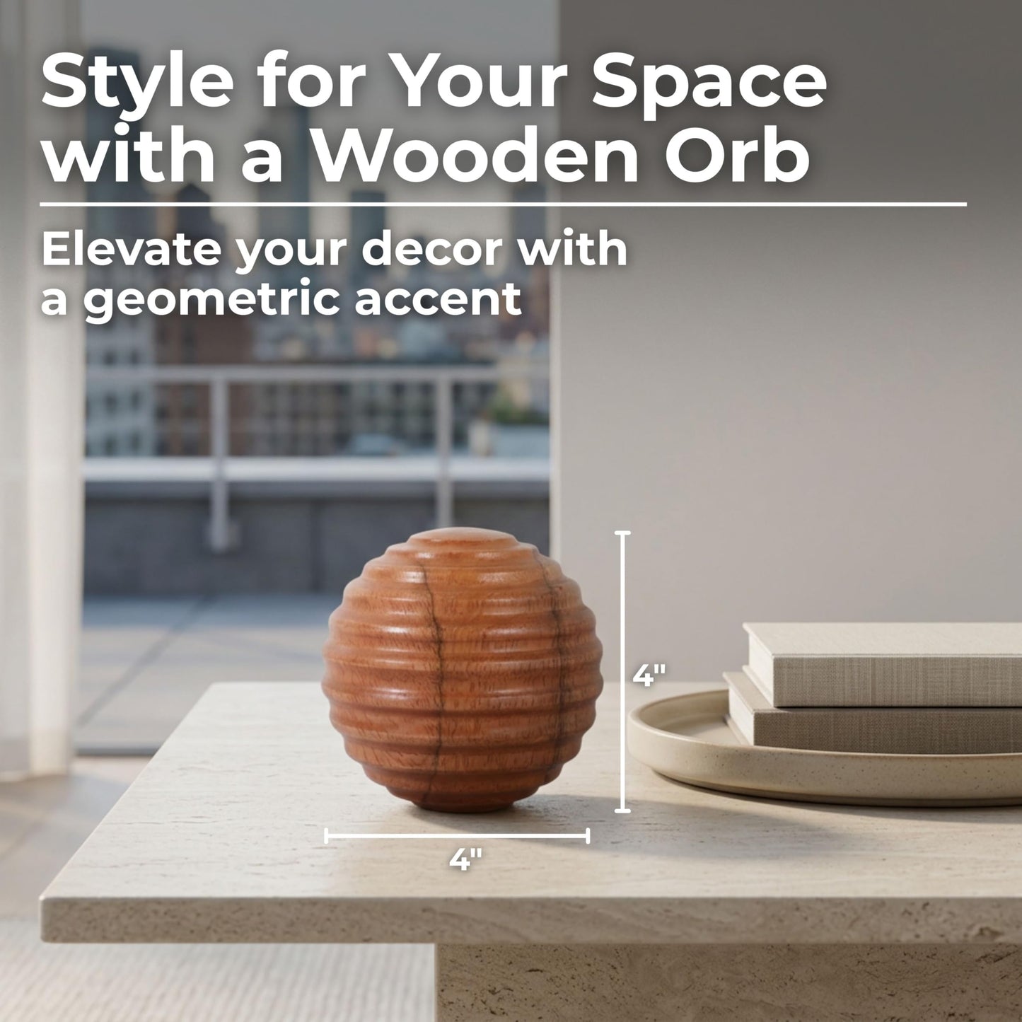 Sagebrook Home Wooden Decorative Orb – 4" Handcrafted Brown Accent Sphere for Home, Office & Living Room Decor