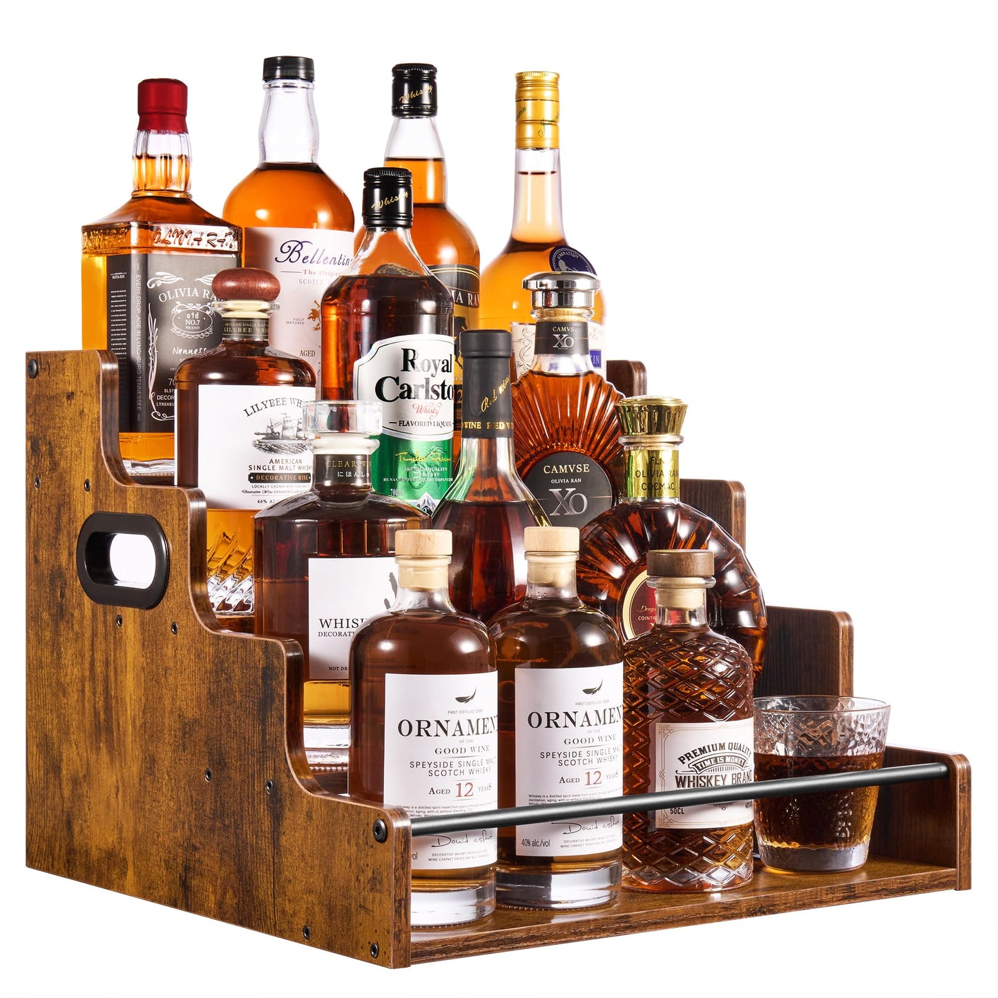 YQBRAO 4-Tier Liquor Bottle Display Shelf, Spice Rack - 16-Inch Coffee Syrup Organizer Rack - Heavy-Duty Countertop Bar Shelves for Liquor Whiskey, Spirits, Syrup Wine Dressing