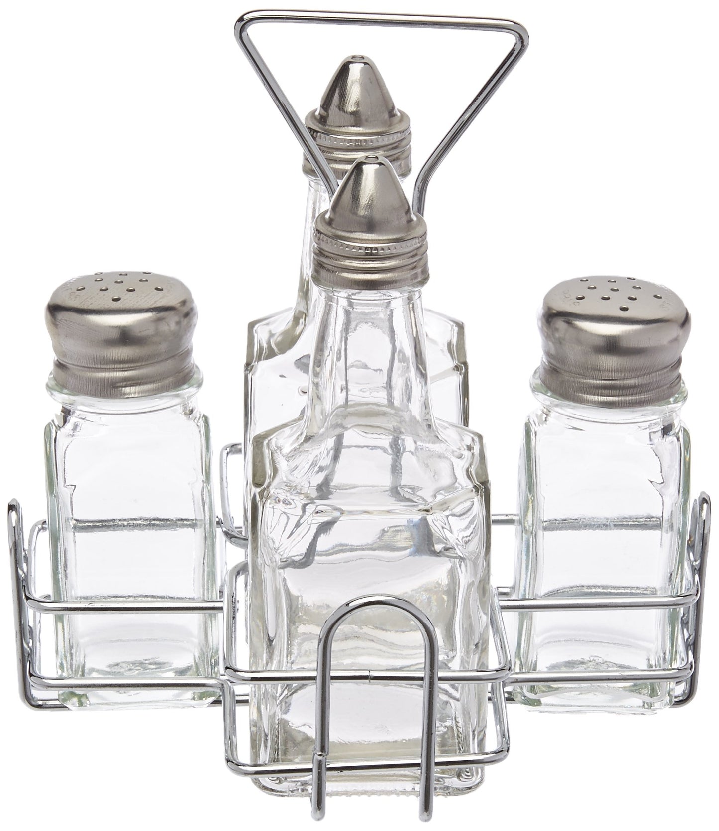 New Star Foodservice 22209 Glass Salt and Pepper Shaker Set with Holder and Oil and Vinegar Cruets, Stainless Steel Gold Plated Top, 0.5-Ounces
