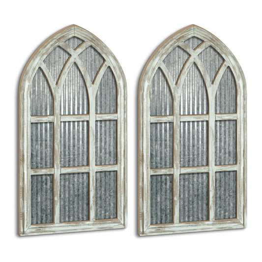 Putuo Decor Weathered White Gothic Arch Window Wall Decor, Rustic Cathedral Frame for Farmhouse Living Room Hallway