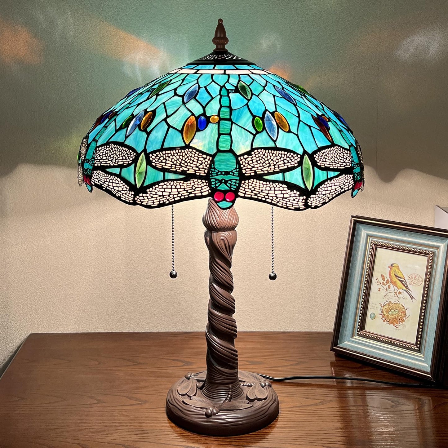 Capulina Tiffany Lamp Seagrass Dragonfly Stained Glass Table Lamp 2-Light