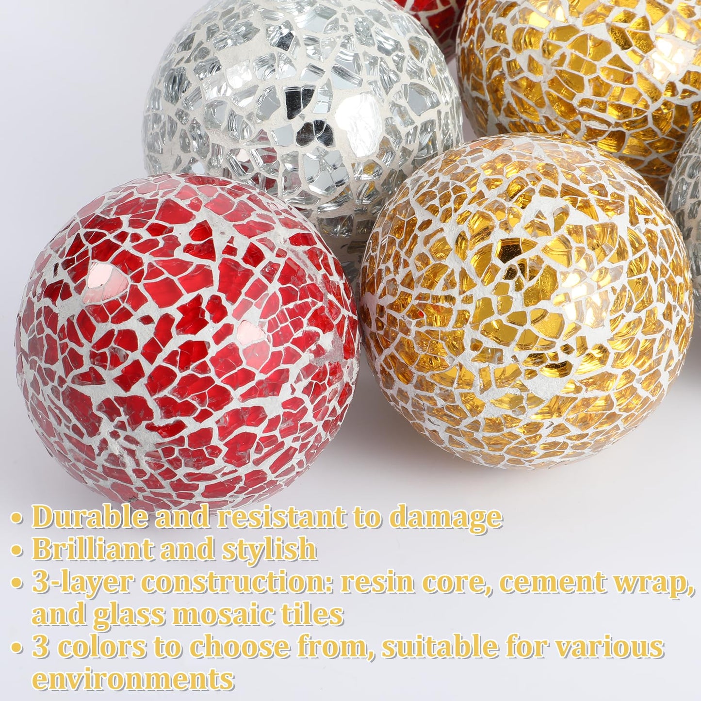 AOZUO 6 Pcs Decorative Balls for Bowls, 2.4 Inch Mosaic Sphere Balls Decorative, Mosaic Glass Orbs Centerpiece Balls Decoration for Vases Dining Table Home Living Room