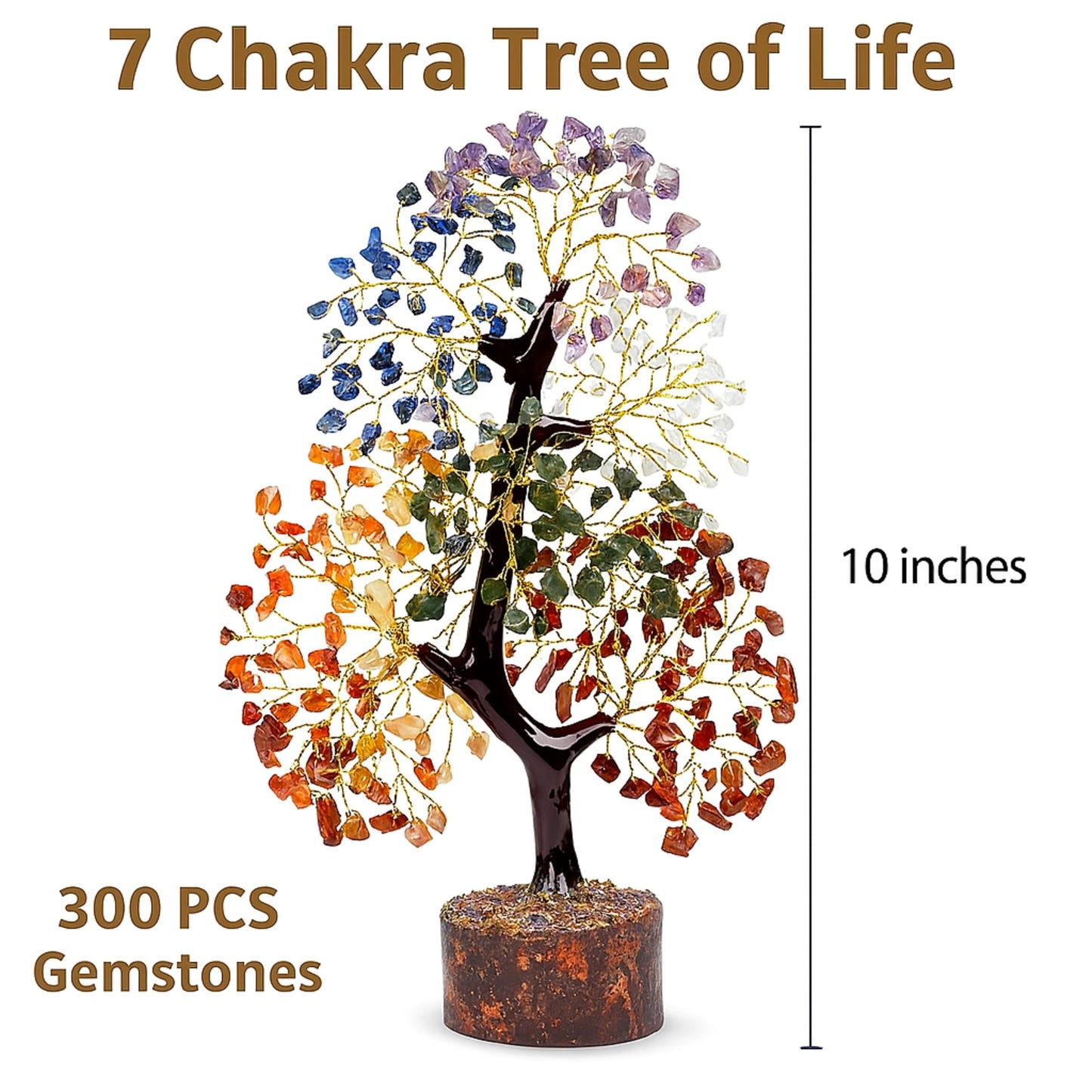SoulRoot 7 Chakra Crystal Tree of Life, 300 Bead Gemstone Money Tree, Handmade Feng Shui Crystal Tree for Home Decor, Positive Energy, Wealth and Prosperity