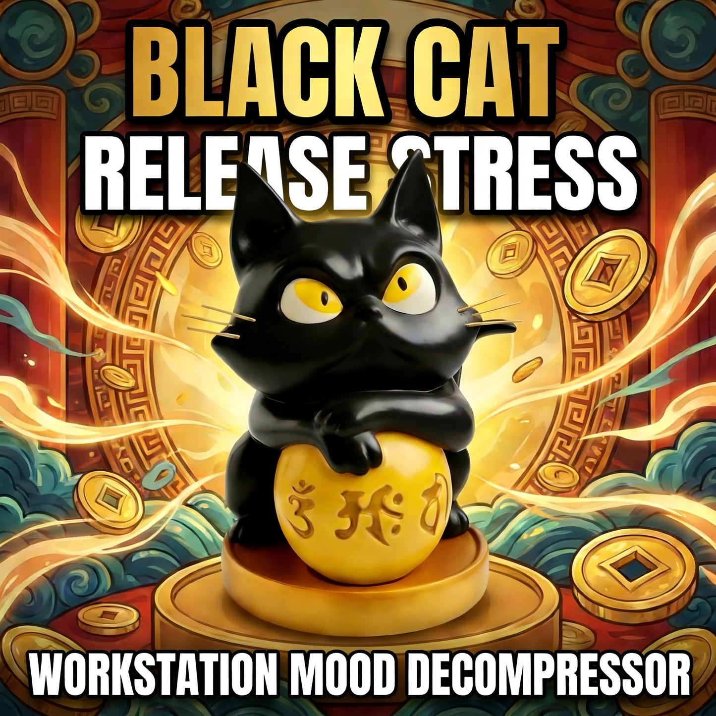AohaiNova Black Cat Statue Destress,Emotional Support Desk Cats Figurines