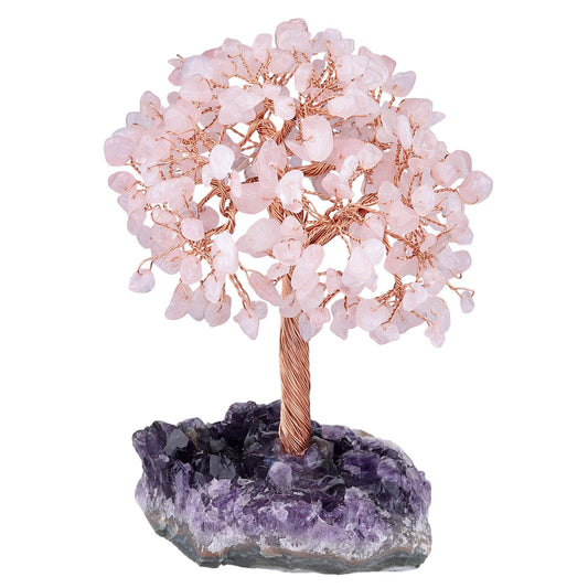 rockcloud Natural Rose Quartz Crystal Stone Money Tree Feng Shui Desk Decor