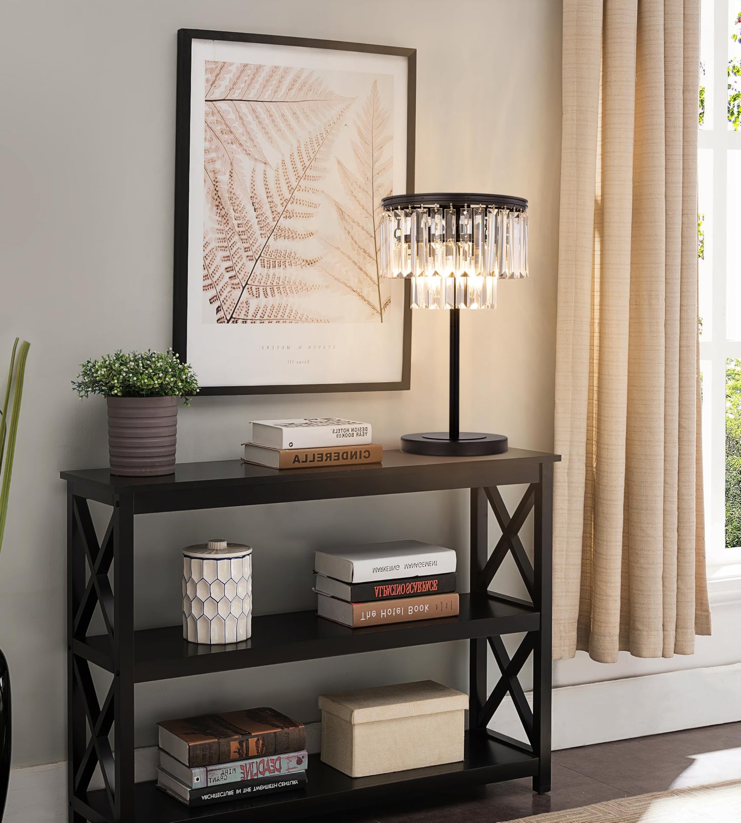 Wellmet 3 Lights Crystal Table Lamp, Bedside Lamp for Bedroom