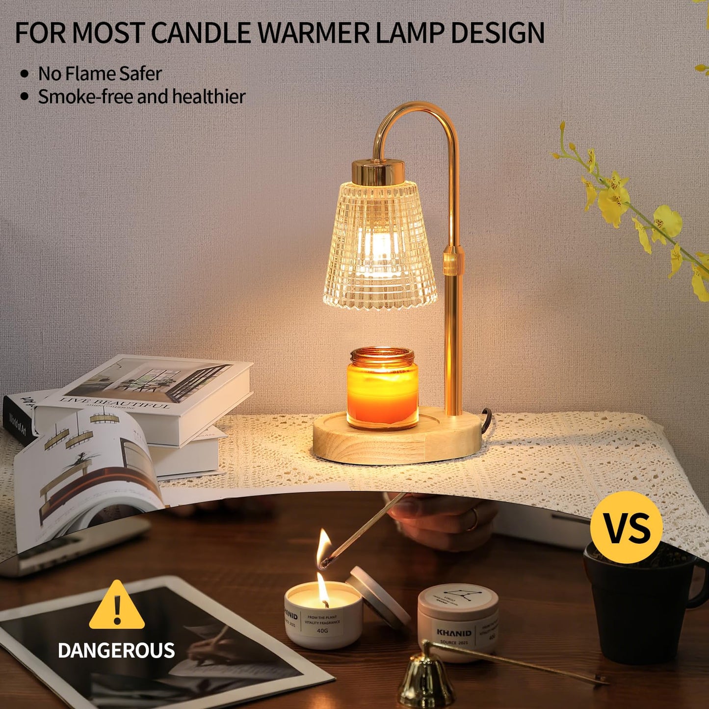 MEIXISUE Gold Candle Warmer Lamp with Timer and Dimmer,Fragrance Electric Wax Melt Warmer with 2 Bulbs,Scented Jar Lamp,Mother's Day/Birthday/Christmas Gifts for Mom/Wife,Home Decor,Adjustable Height