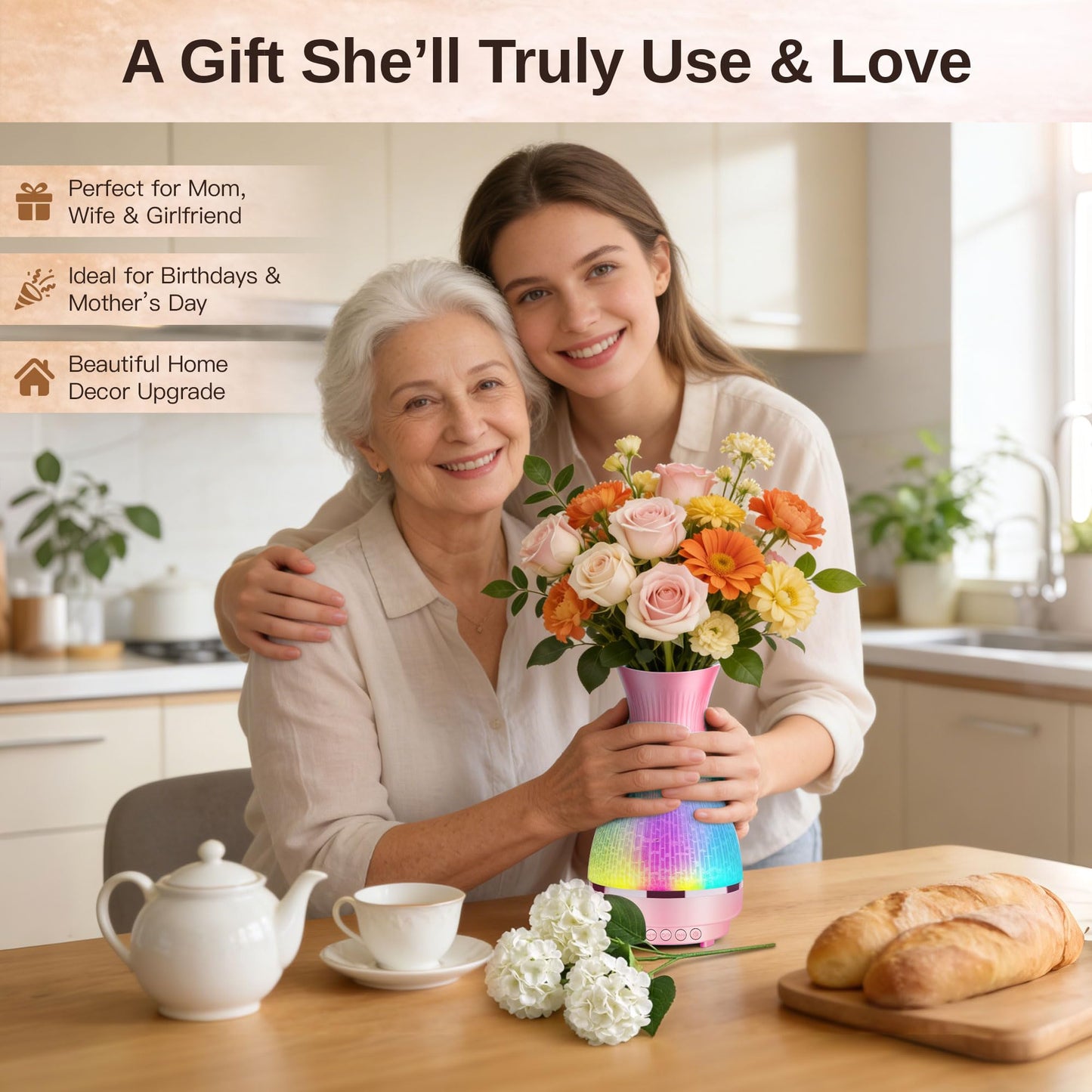 3-in-1 Vase Bluetooth Speaker With Ambient Light & White Noise, 8H Playtime, Water-Safe Flower Vase for Bedroom, Living Room Decor, Mother's Day,Birthday Gift for Women, Mom, Wife or Girlfriend
